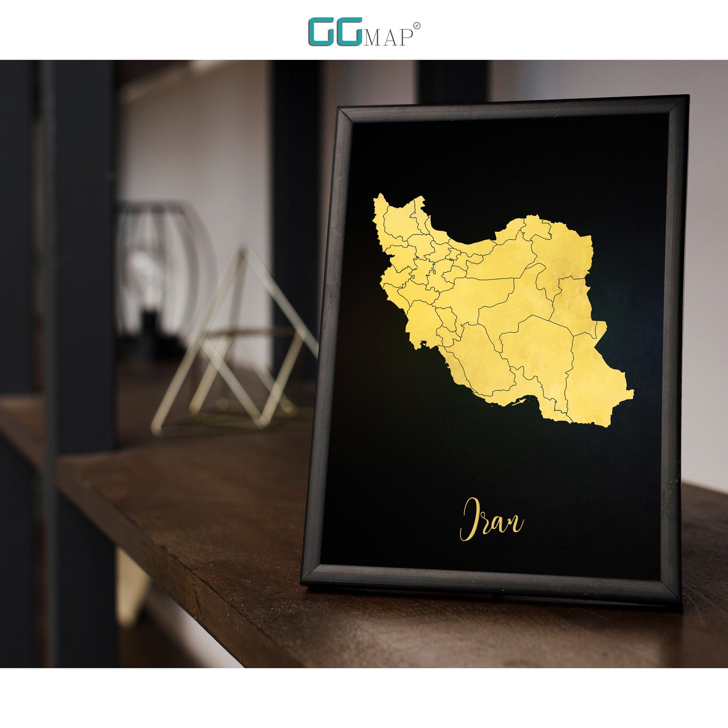 IRAN map - Iran gold map - Travel poster - Home Decor - Wall decor - Office map - Iran gift - GGmap - Iran poster