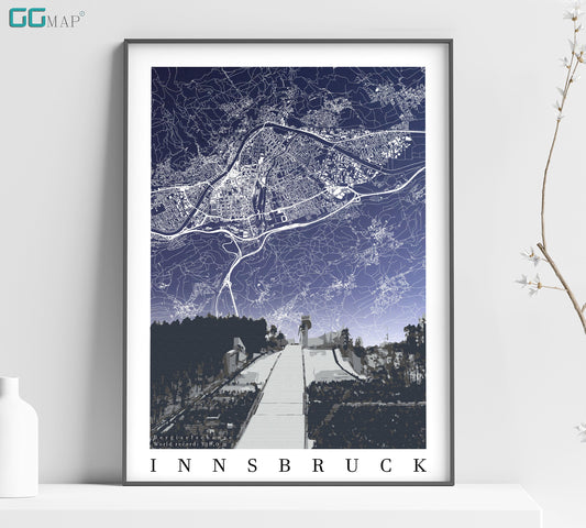 City map of INNSBRUCK - Innsbruck ski jumping - Home Decor Innsbruck - Innsbruck gift - Innsbruck ski - Innsbruck new year