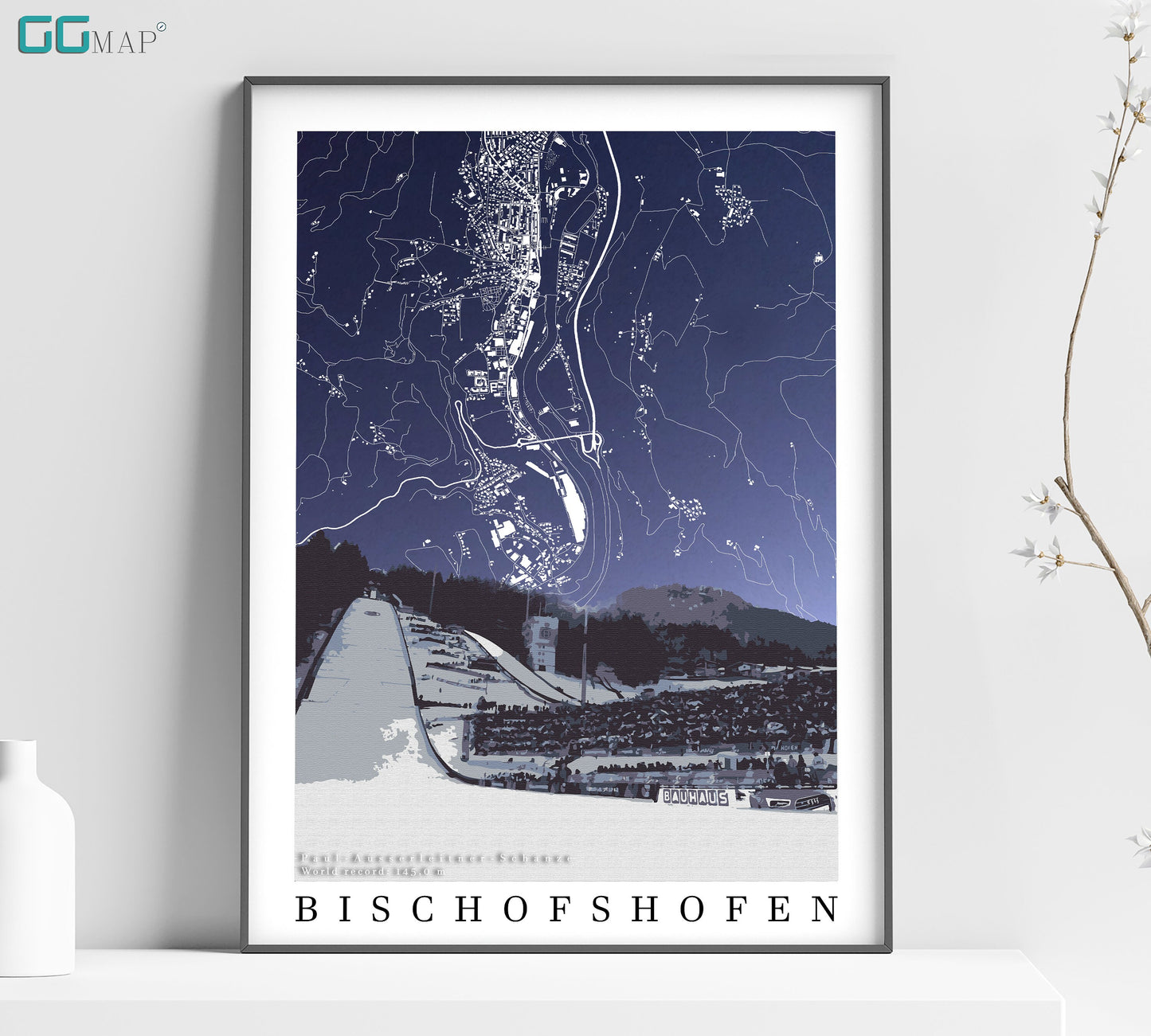 a poster of a snow covered mountain range