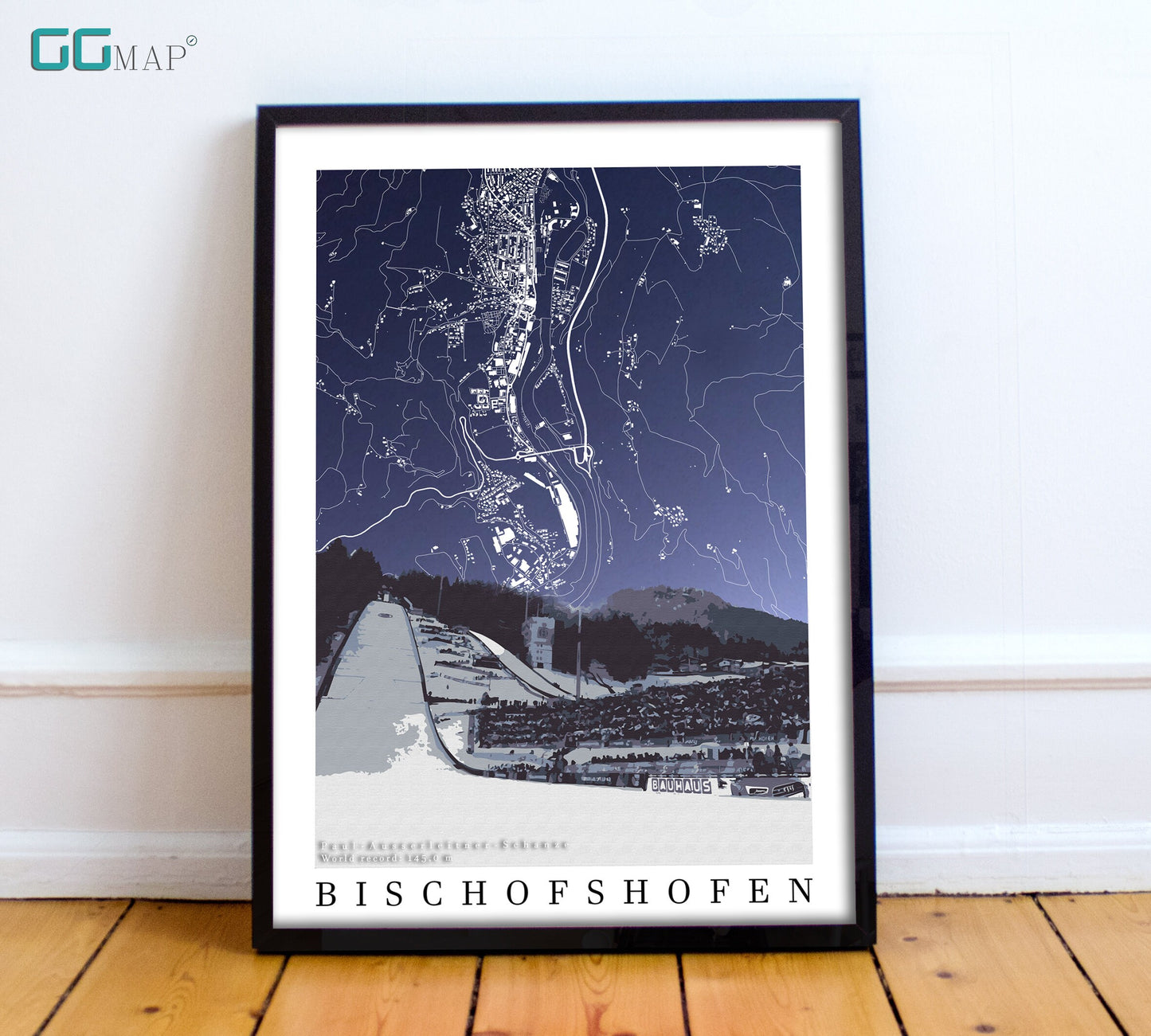 City map of BISCHOFSHOFEN - Bischofshofen ski jumping - Home Decor Bischofshofen - Bischofshofen gift - Bischofshofen ski - Skiing poster