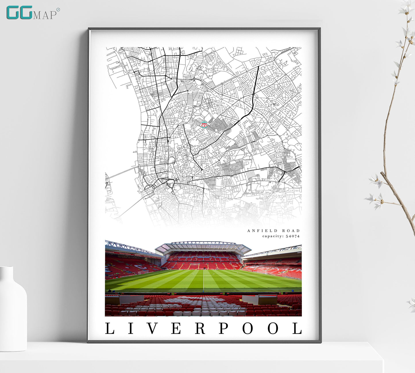 a map of liverpool with a soccer field in the background