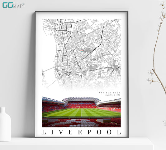 City map of LIVERPOOL - Anfield Stadium - Home Decor Anfield - Wall decor - Anfield gift - Print map - Liverpool Stadium