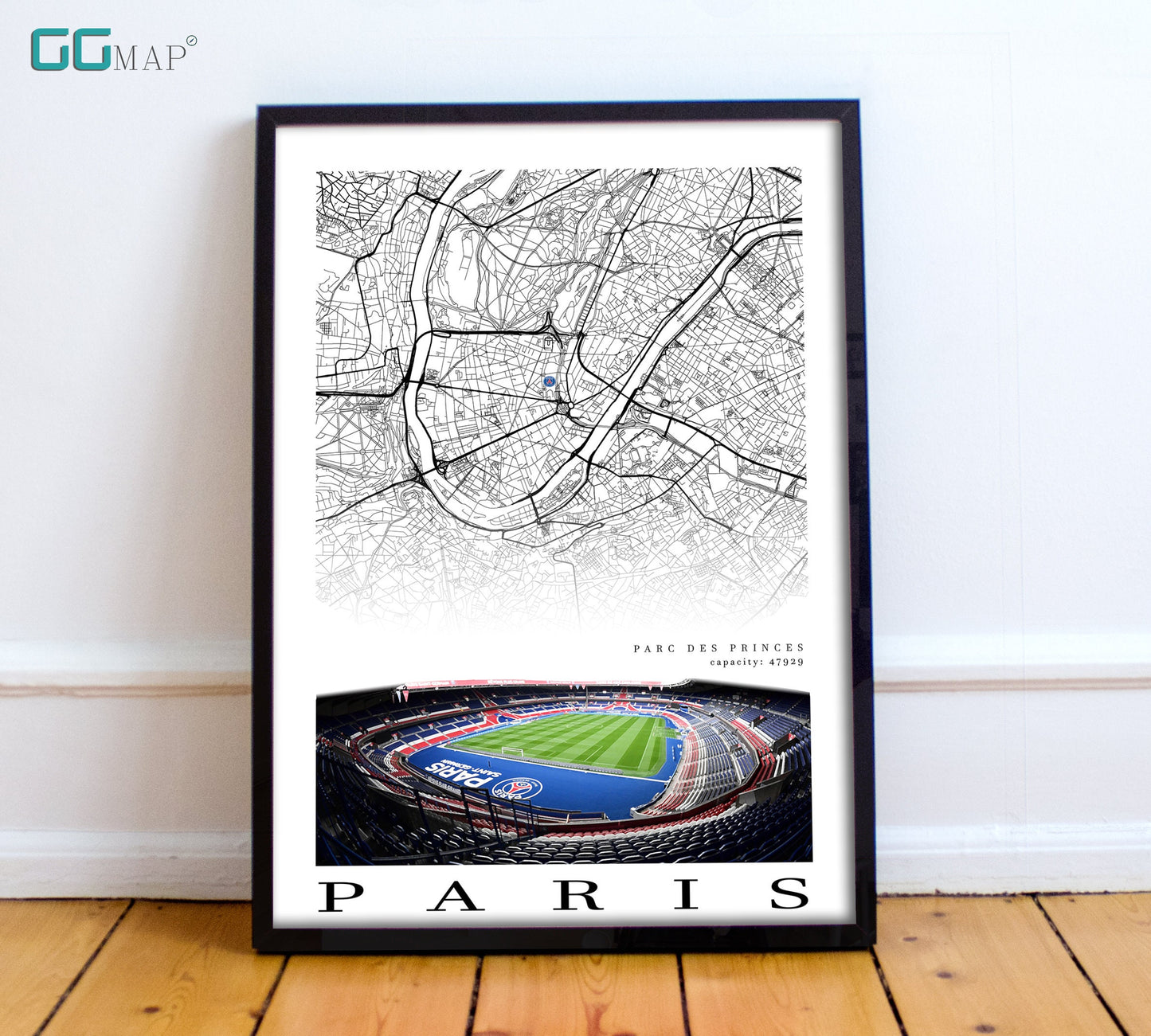 City map of PARIS - Parc des princes - Home Decor Parc des princes - Wall decor - Paris stadium - Parc des princes gift - Print map