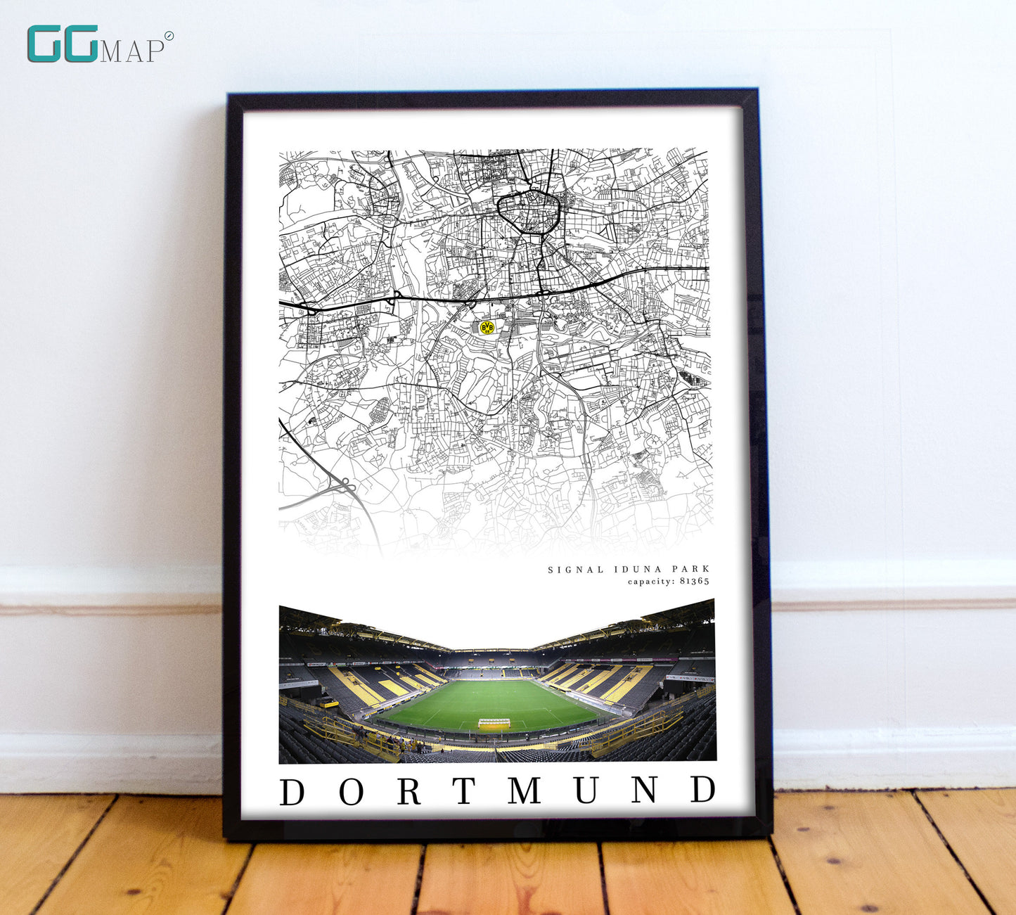 City map of DORTMUND - Signal Iduna Park - Home Decor Signal Iduna Park - Wall decor Signal Iduna Park - Signal Iduna Park gift - Print map