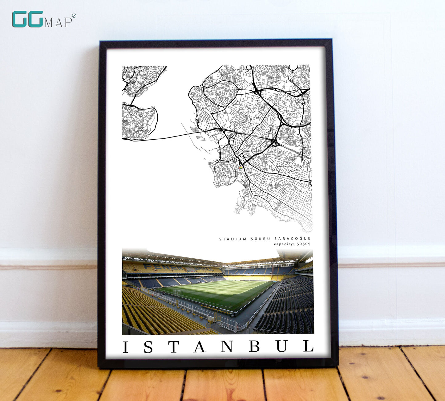 City map of ISTANBUL - kr Saracolu stadium - Home Decor - Fenerbahce wall decor - Istanbul stadium - Fenerbahce gift - Print map