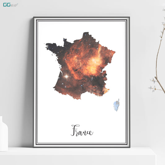 a framed picture of france with the name of the country