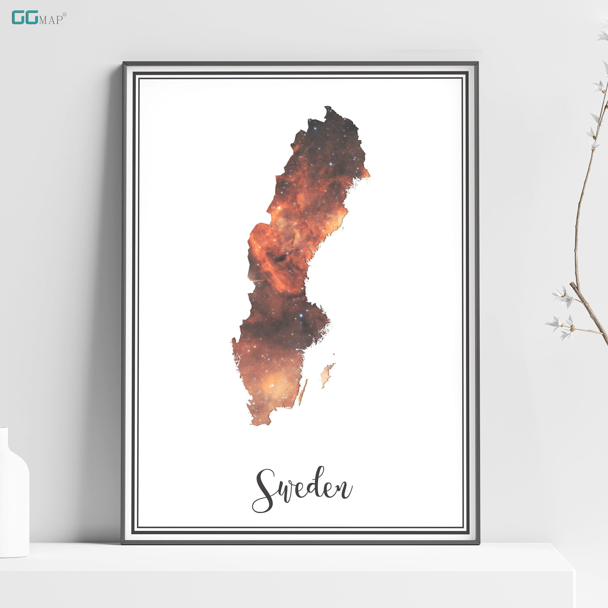 a picture of a watercolor map of sweden