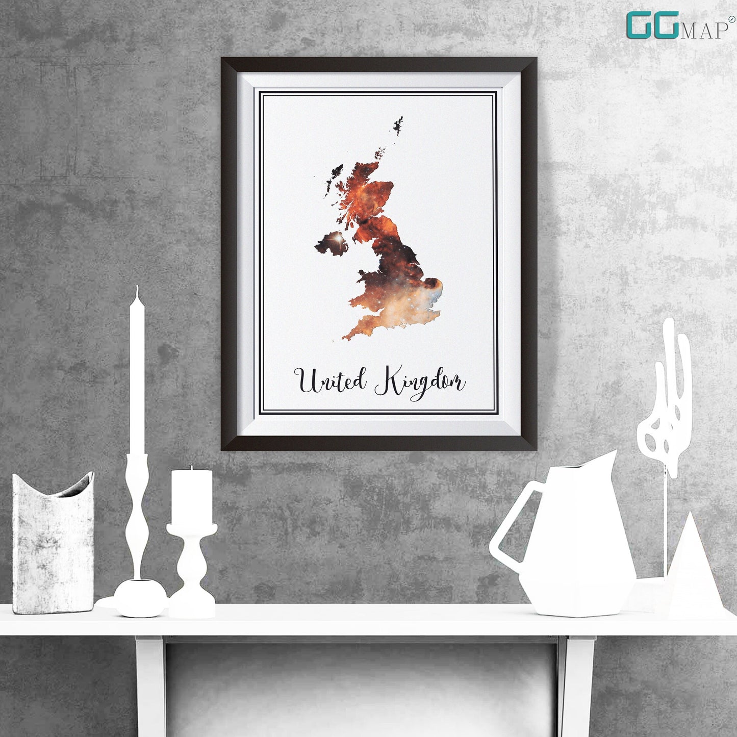 UNITED KINGDOM map - United Kingdom Omega nebula map - Travel poster - Wall decor - Office map - United Kingdom gift - GeoGIS studio