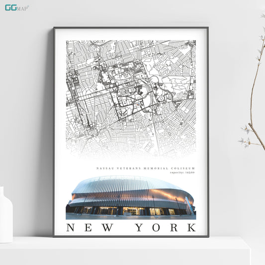 a poster of the new york stadium in black and white