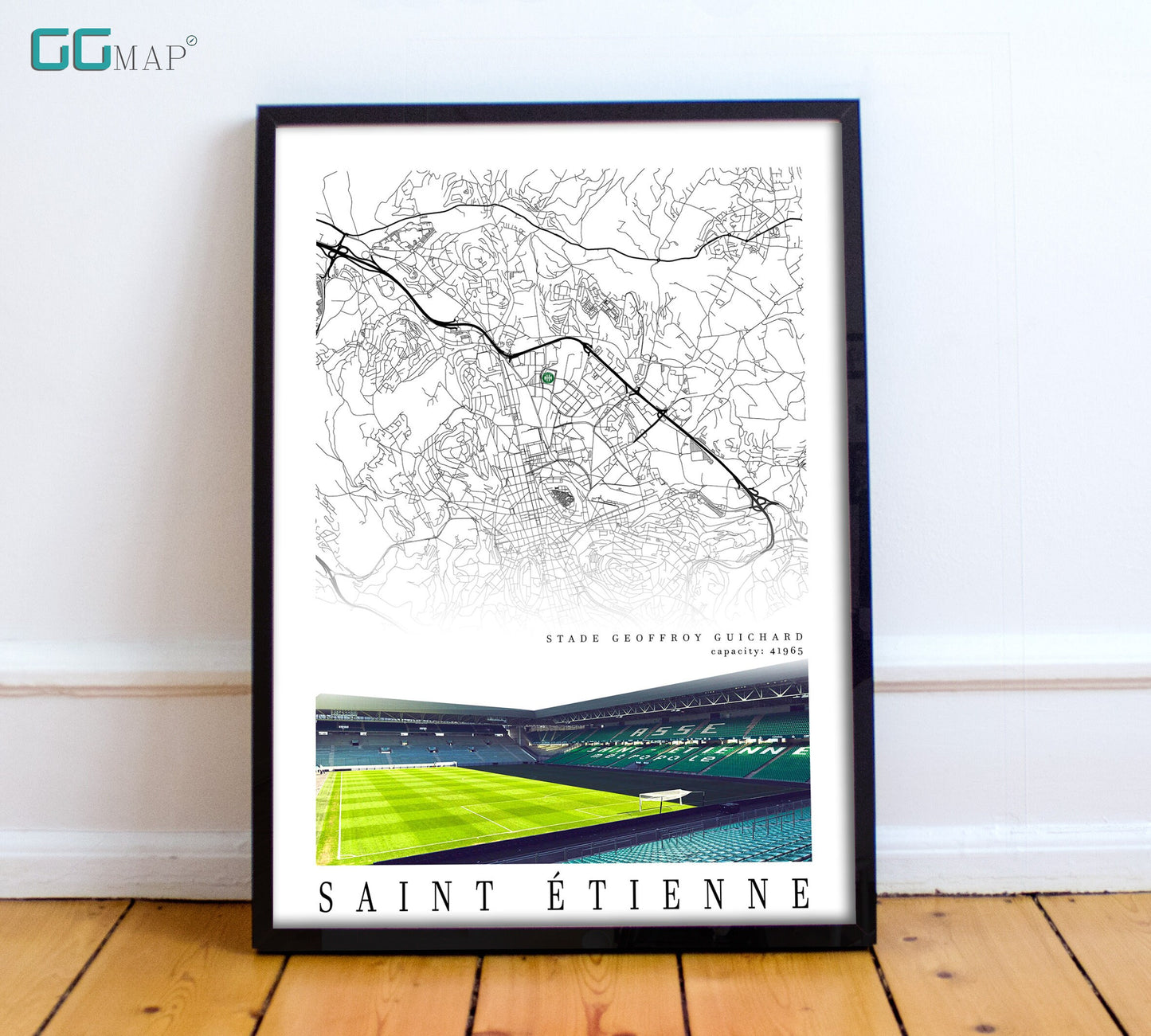 City map of SAINT ETIENNE - Stadion Geoffroy Guichard - Home Decor Stadion Geoffroy Guichard - Stade Geoffroy Guichard gift - Print map