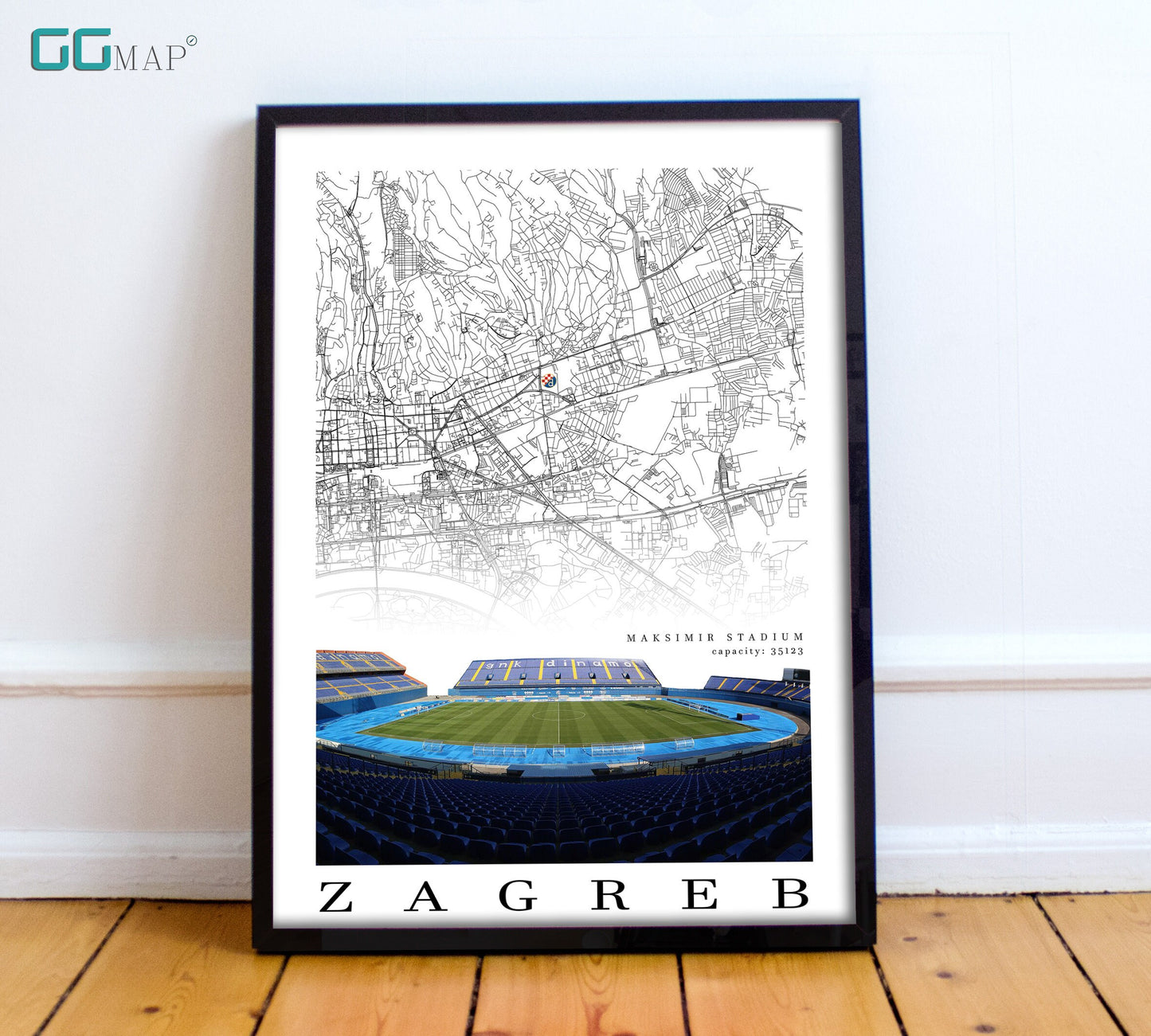 City map of ZAGREB - Stadium Maksimir - Home Decor Stadium Maksimir - Wall decor Stadium Maksimir - Stadium Maksimir gift - Print map