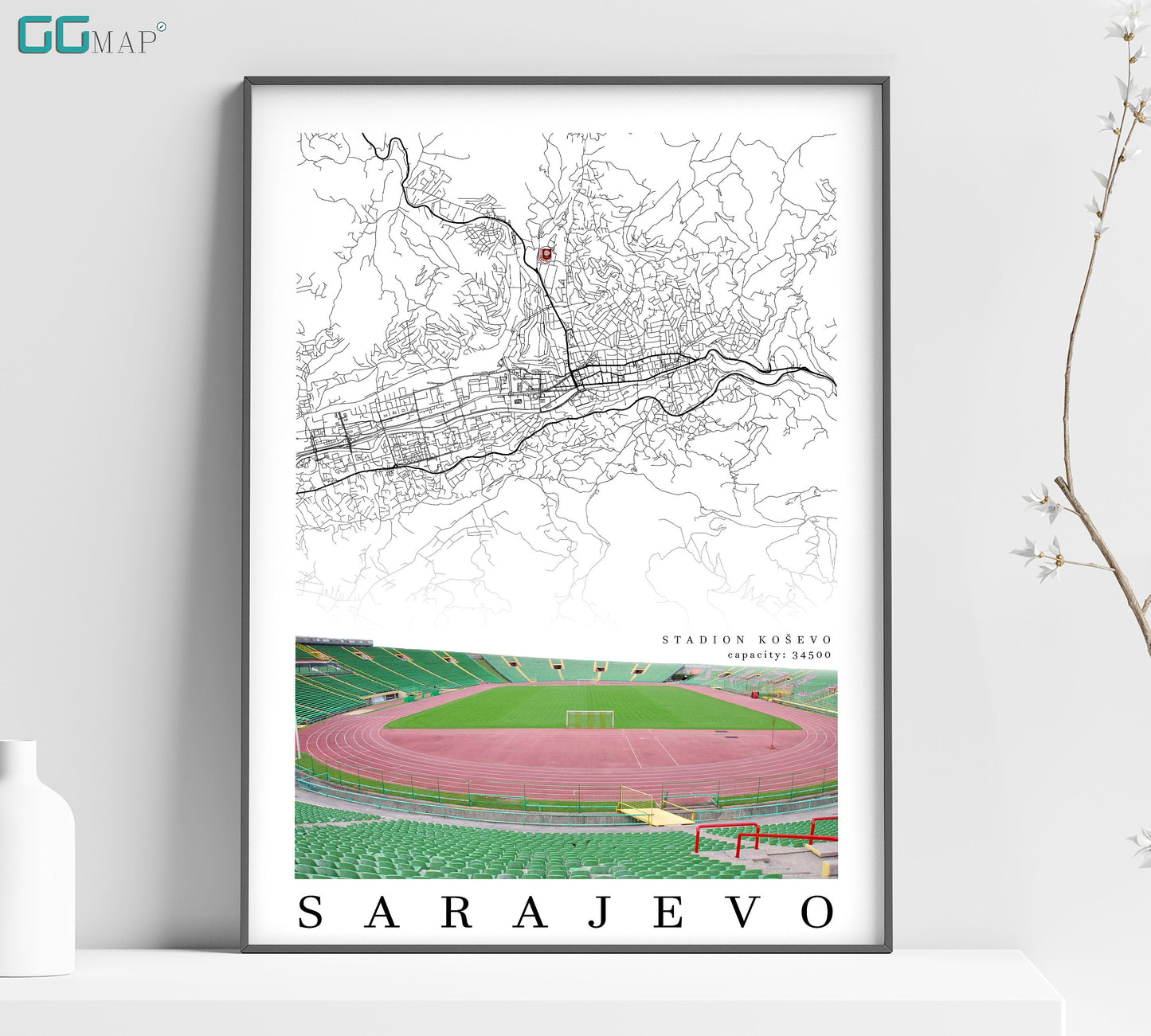 a framed map of a sarajevo