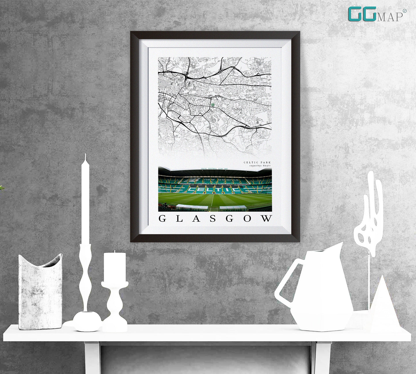 City map of GLASGOW - Celtic Park - Home Decor Celtic Park - Celtic Park gift - Celtic Park wall decor - Celtic Park home decor - Print map