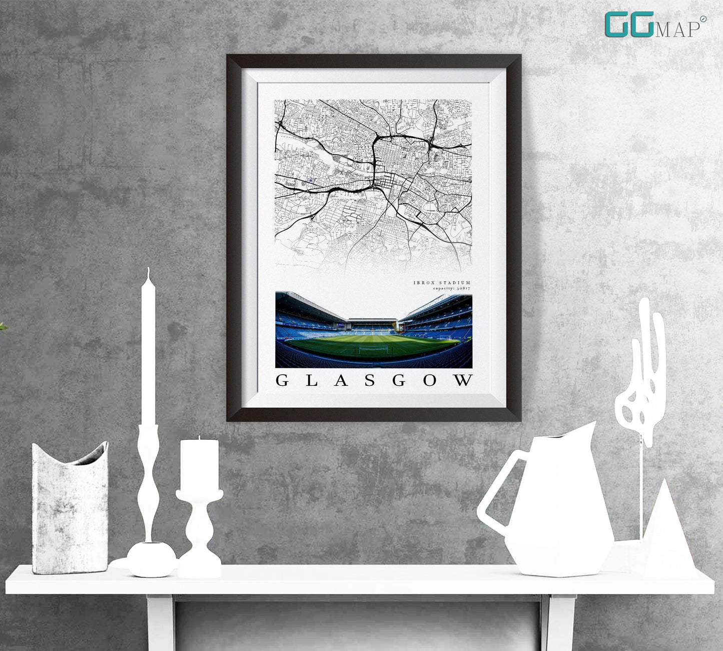 City map of GLASGOW - Ibrox Stadium - Home Decor Ibrox Stadium - Ibrox Stadium gift - Ibrox Stadium wall decor - Print map