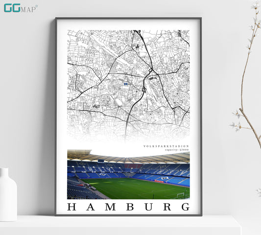 City map of HAMBURG - Volksparkstadion - Home Decor Volksparkstadion - Volksparkstadion gift - Volksparkstadion wall decor - Print map