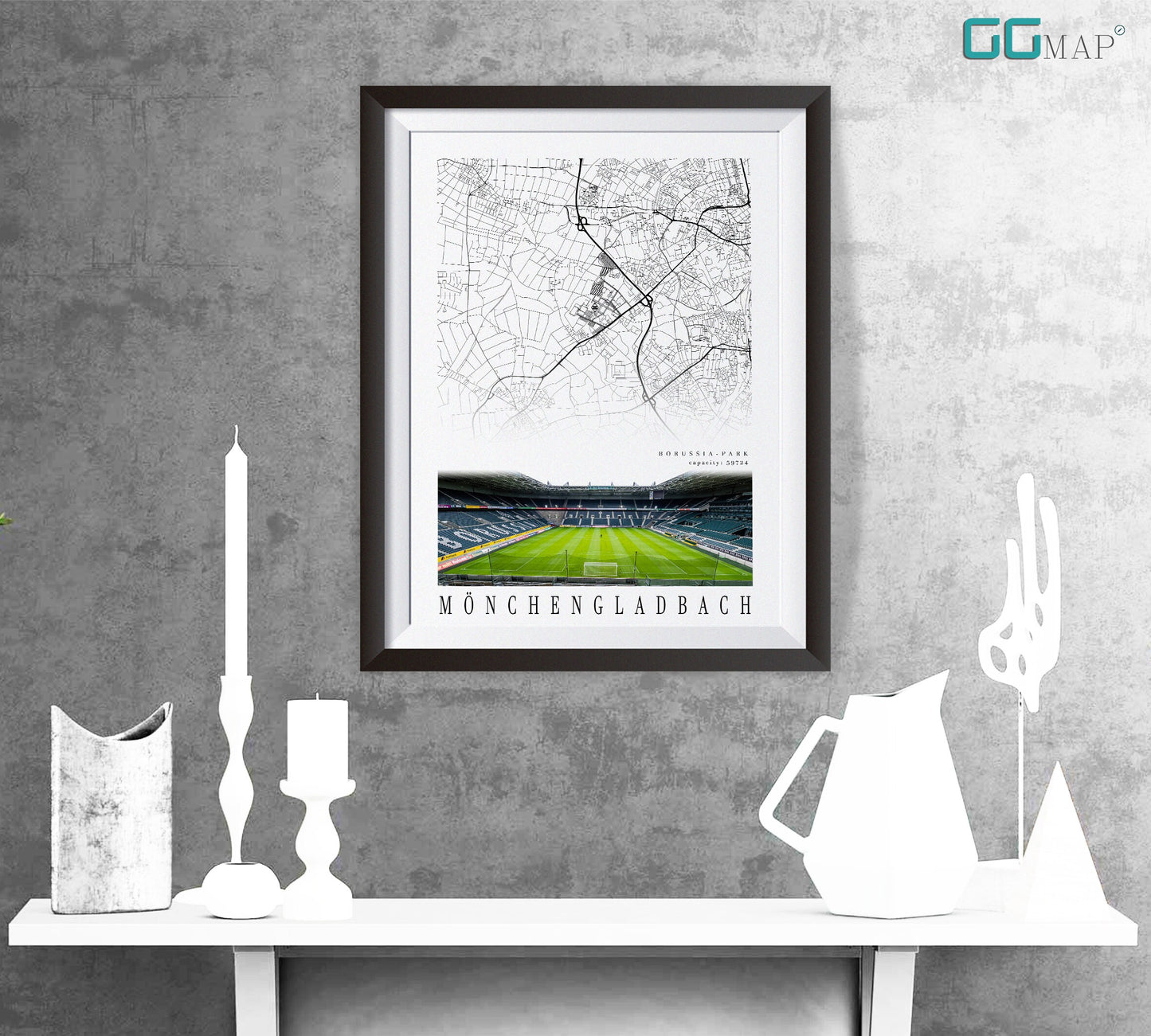 City map of MÖNCHENGLADBACH - Borussia Park Stadion - Home Decor Borussia Park - Borussia Park gift - Borussia Park wall decor - Print map