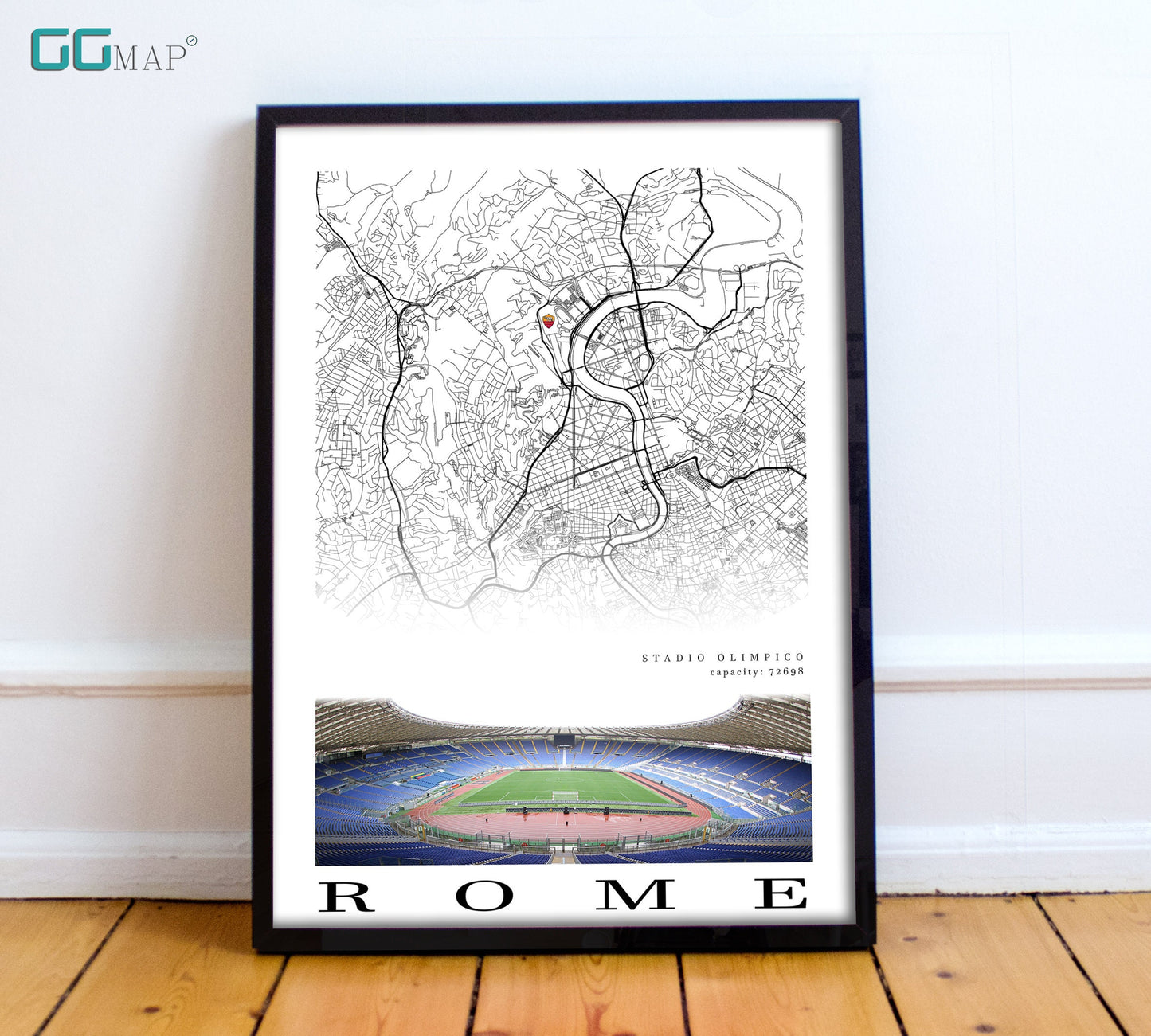 City map of ROME - Stadio Olimpico - Home Decor - Stadio Olimpico wall decor - AS Roma