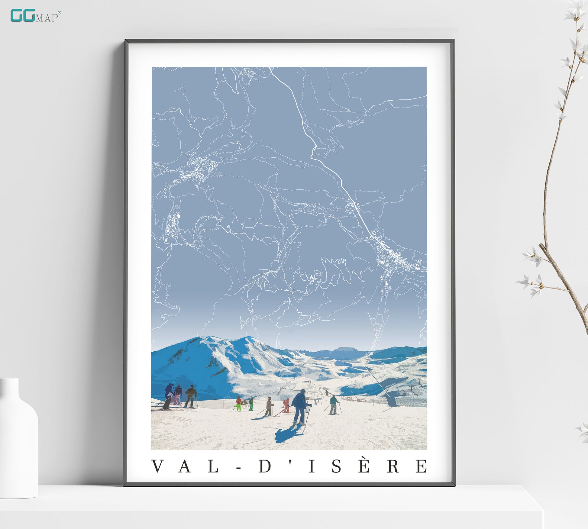 a poster of a group of skiers on a VAL D'ISERE