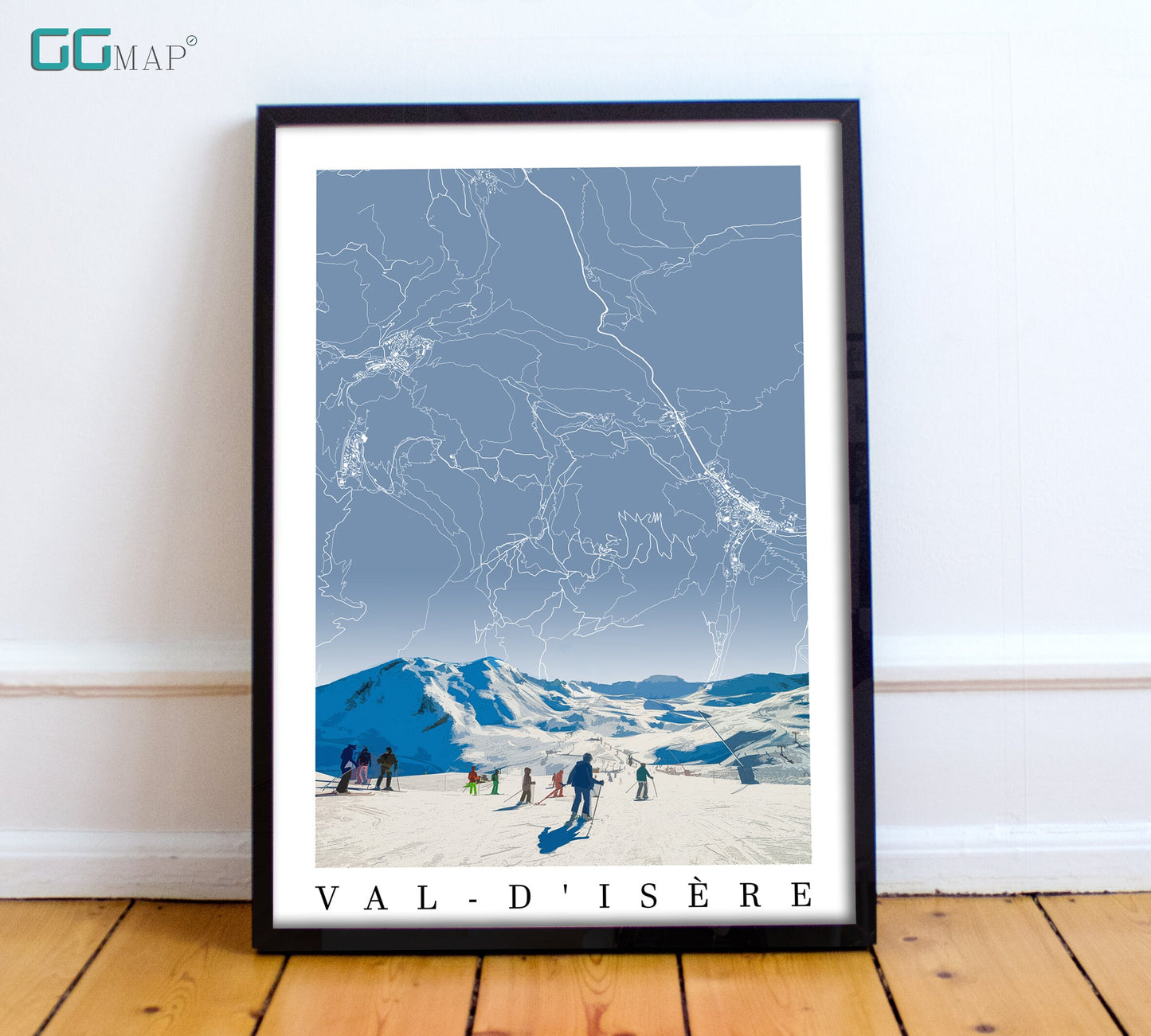 City map of VAL D'ISERE - Val D'isere skiing - Val D'isere skiing adventure - Val D'isere gift - Val D'isere World cup - Skiing poster