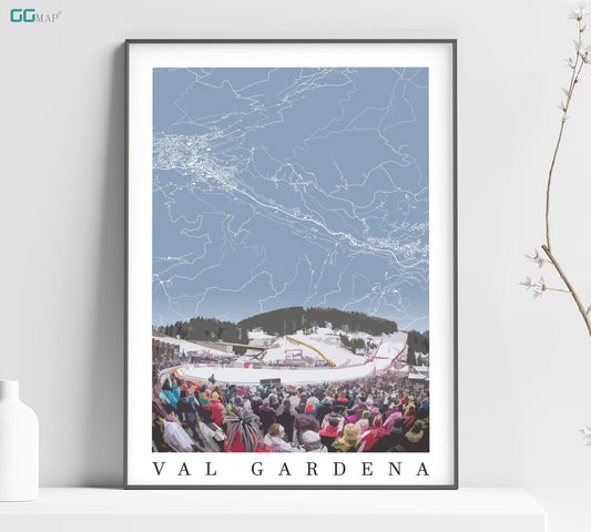 City map of SANKT ULRICH - Val Gardena skiing - Val Gardena skiing adventure - Val Gardena gift - Val Gardena World cup - Skiing poster