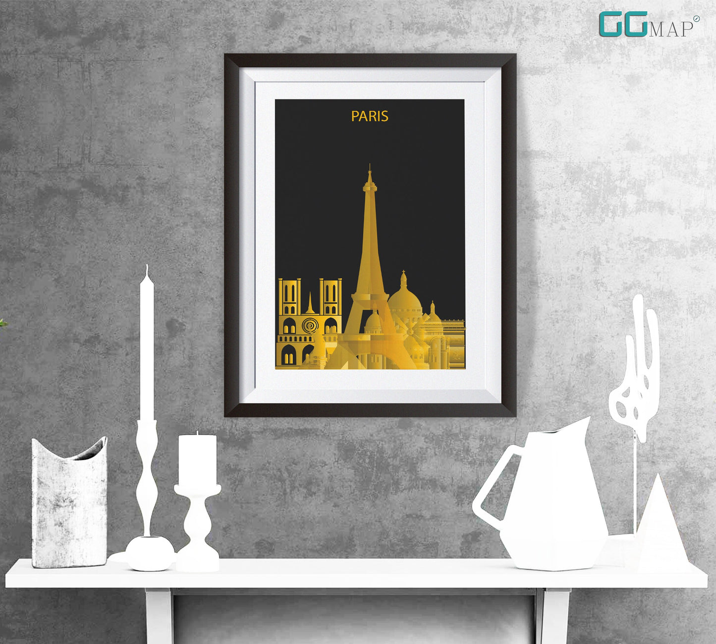 PARIS Skyline art - Gold Paris - Paris skyline - Paris GIFT - Paris watercolor print - Paris wall art - Paris travel poster - home decor