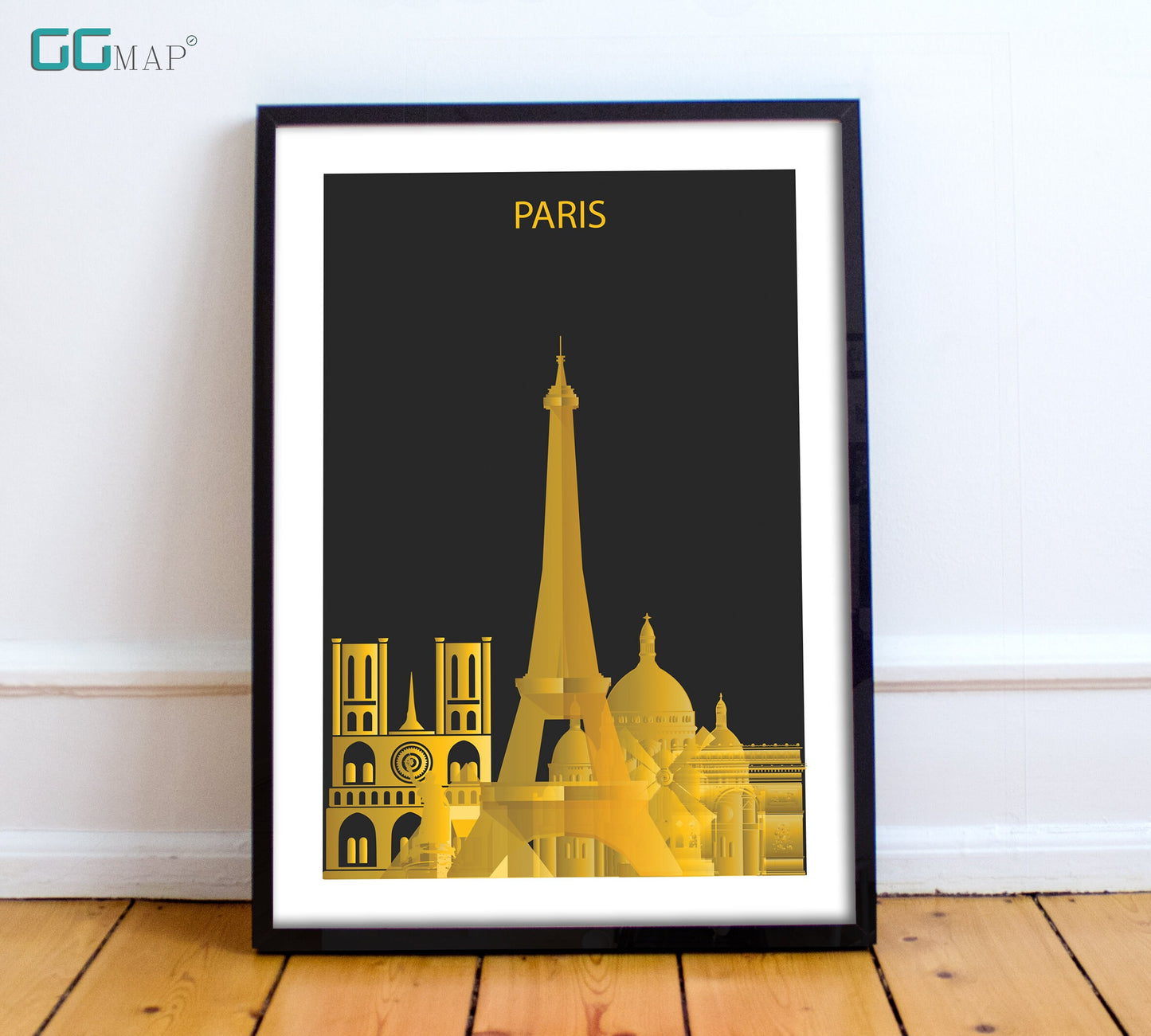 PARIS Skyline art - Gold Paris - Paris skyline - Paris GIFT - Paris watercolor print - Paris wall art - Paris travel poster - home decor