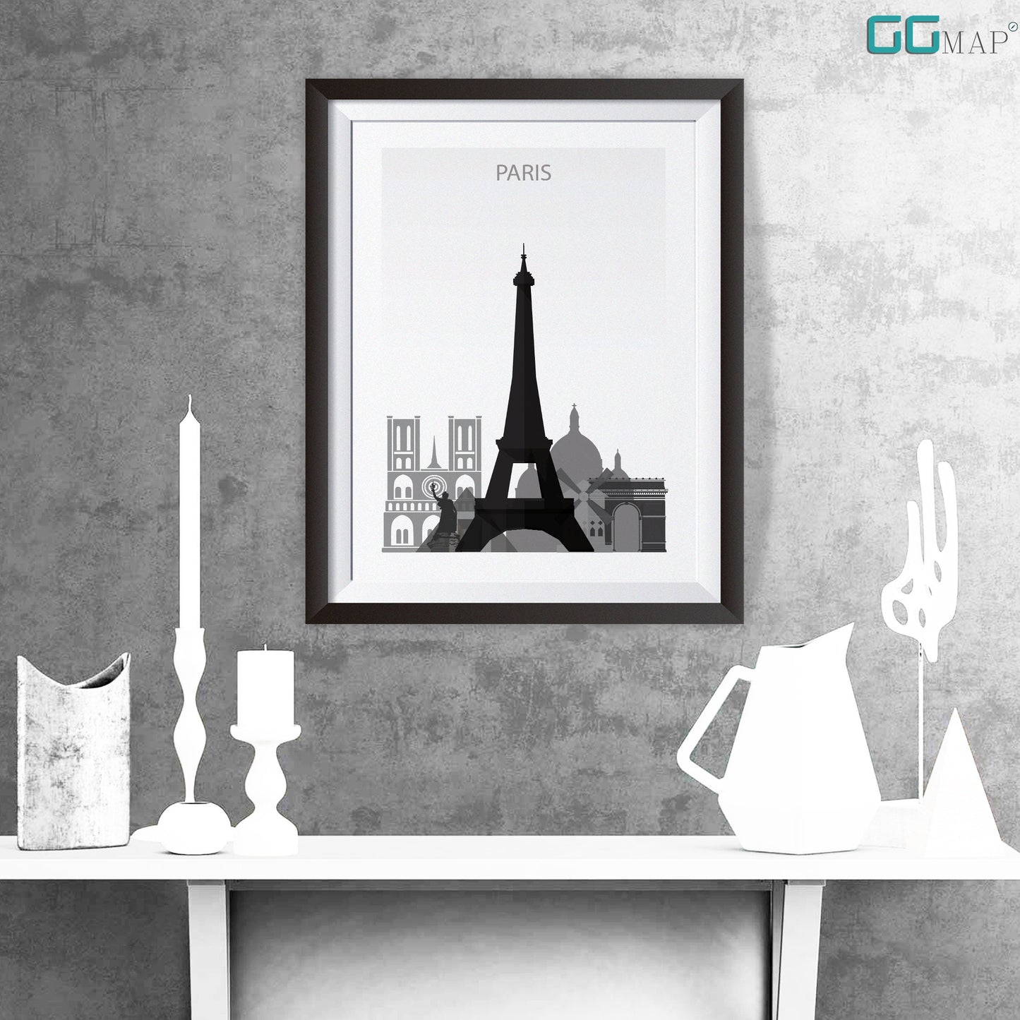PARIS Skyline art - Vintage dark - PARIS poster - Paris skyline - Paris GIFT - Paris watercolor print - Paris wall art - Paris travel poster