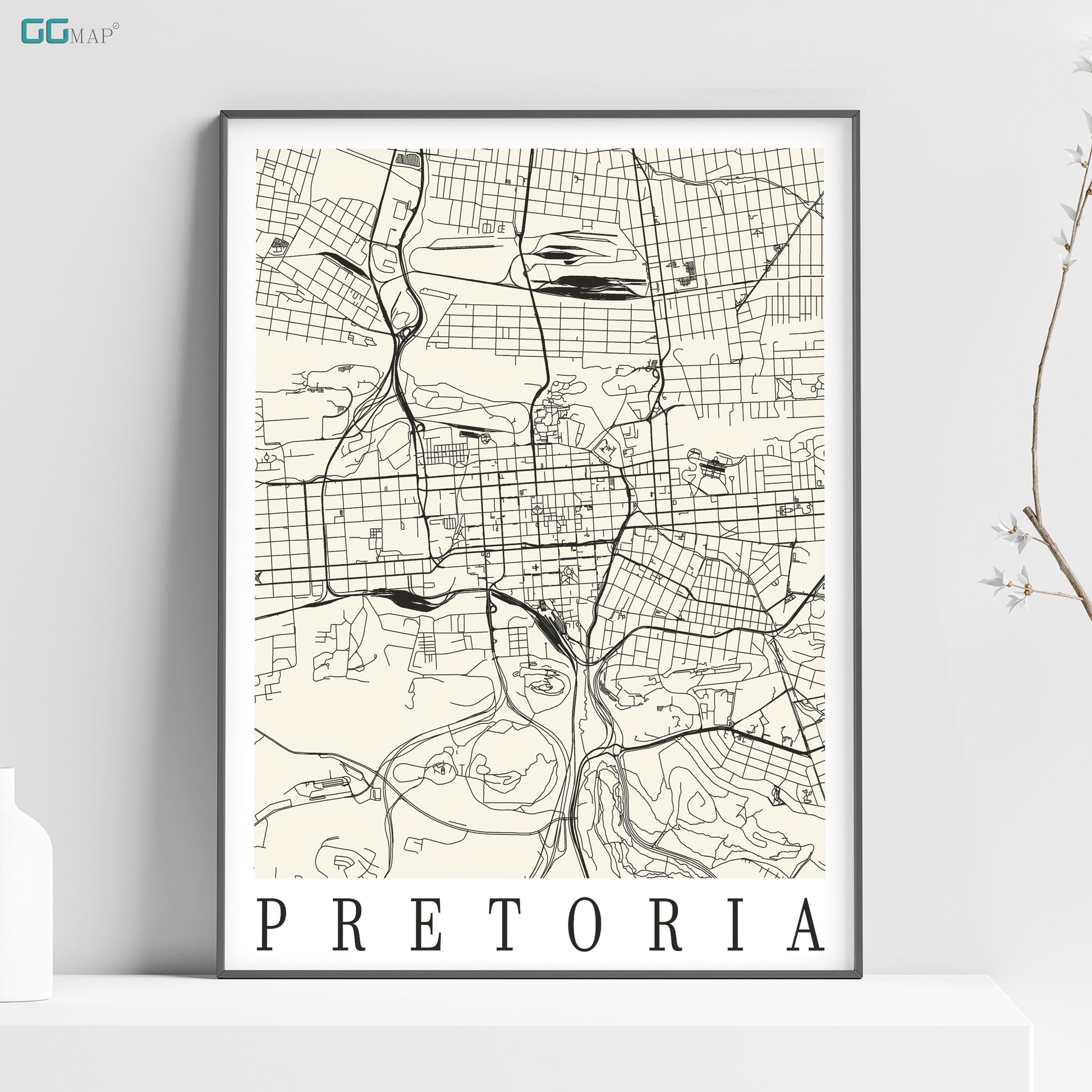 a white poster with a map of pretoria on it