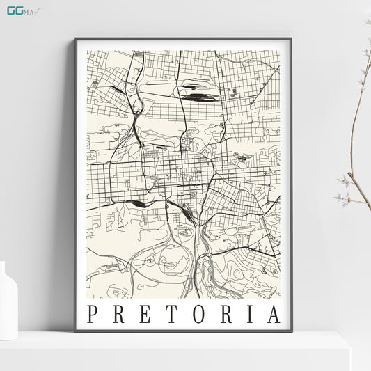 a white poster with a map of pretoria on it