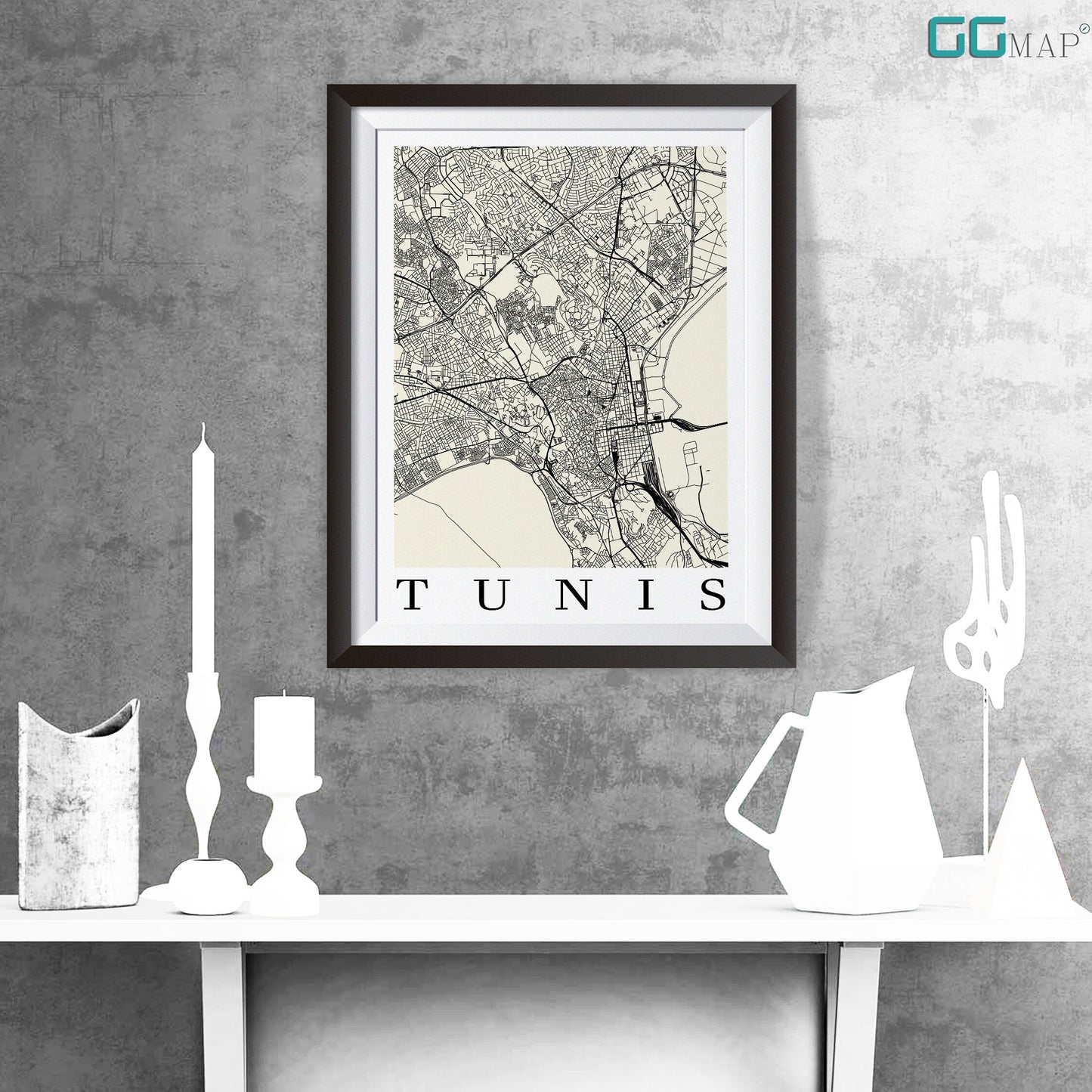 City map of TUNIS - Home Decor - Wall decor - Office map - Travel map - Print map - Poster city map - Tunis map - GeoGIS Studio