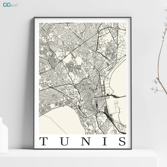 a map of the city of tunis in black and white