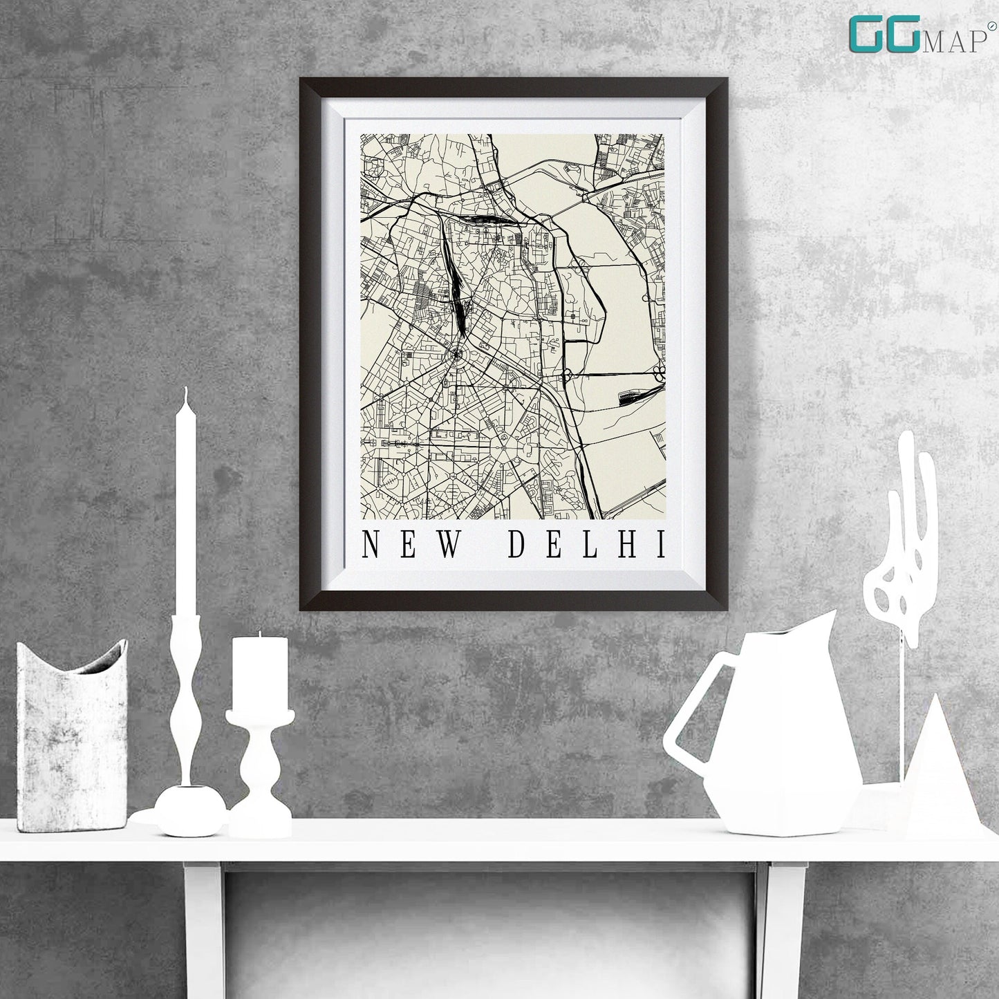 City map of NEW DELHI - Home Decor - Wall decor - Office map - Travel map - Print map - Poster city map - New Delhi map - GeoGIS Studio