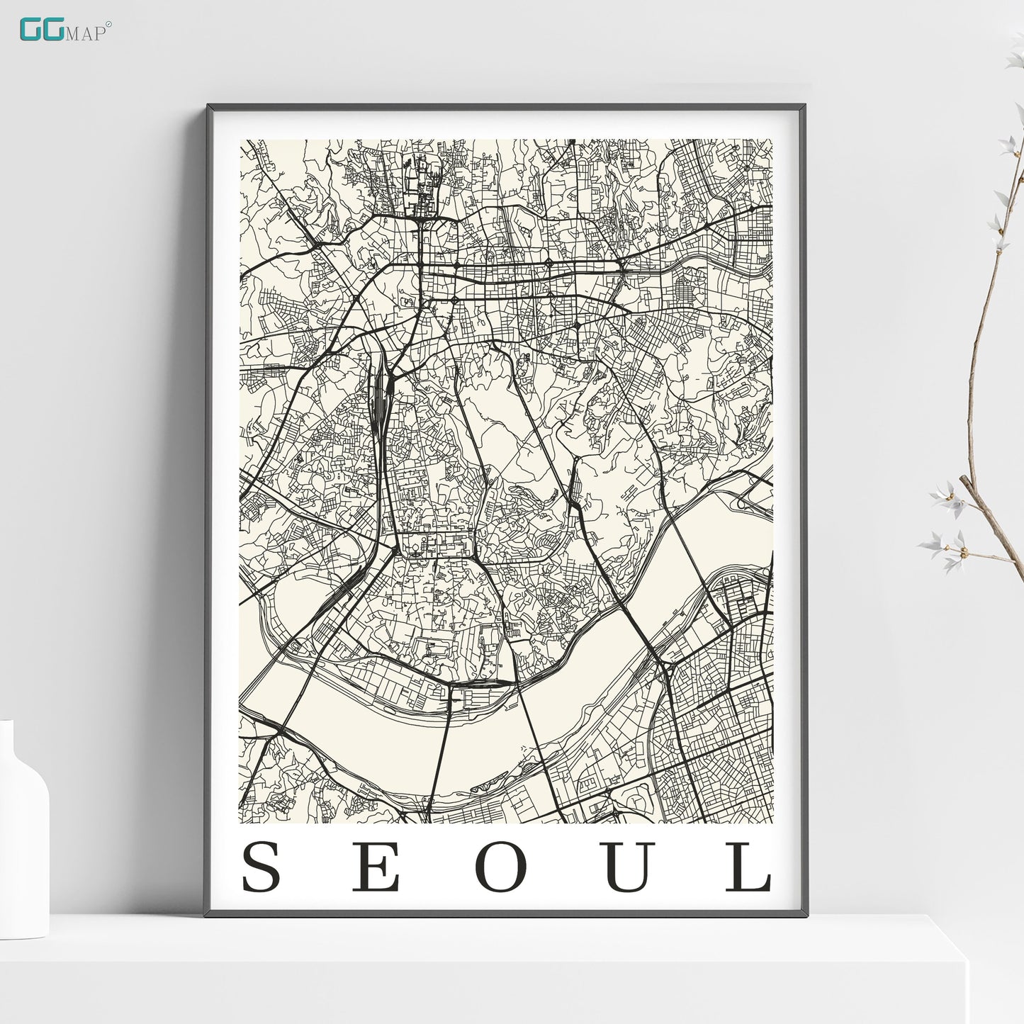 a black and white map of seoul