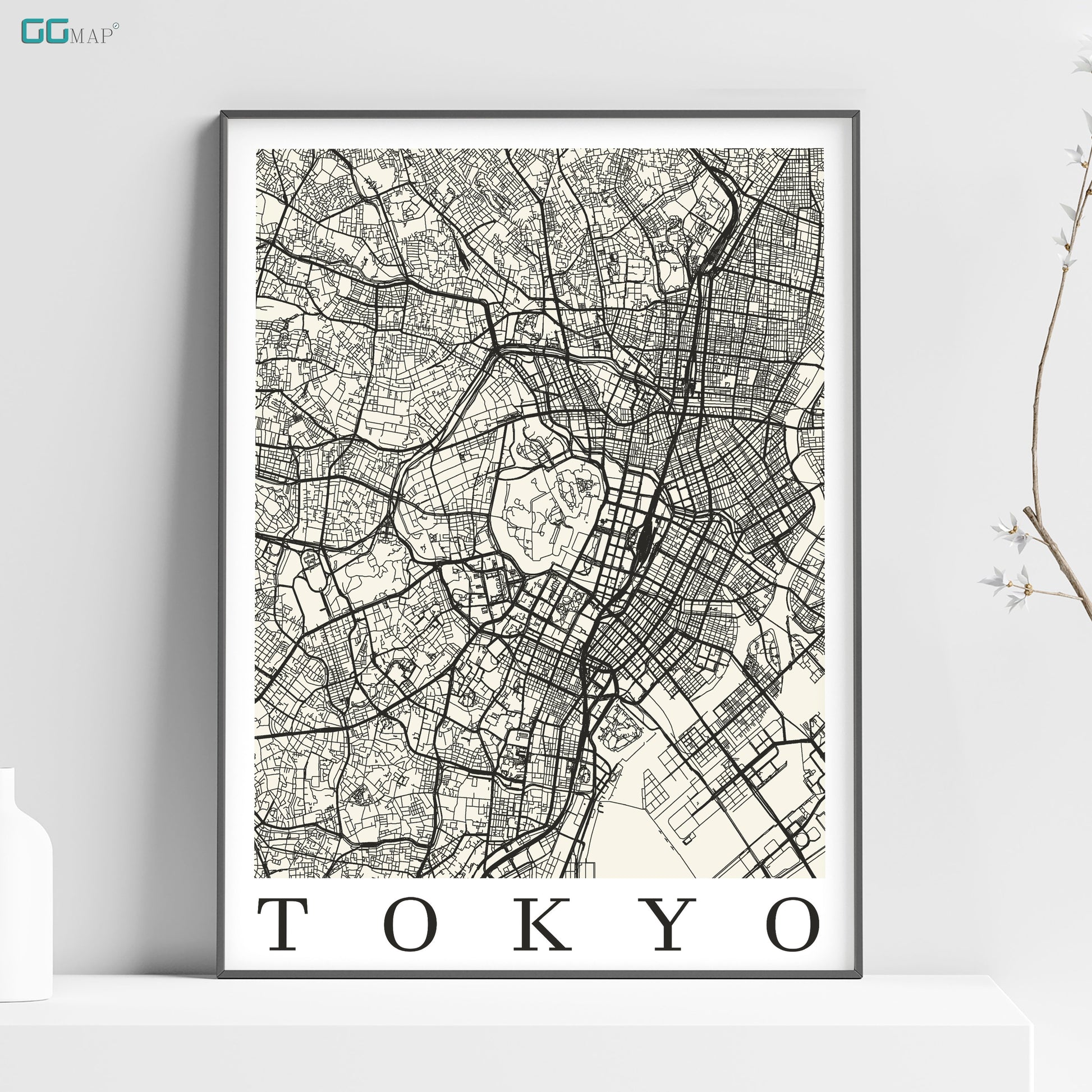 a map of tokyo in black and white