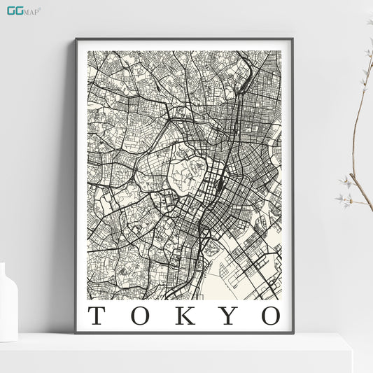 a map of tokyo in black and white