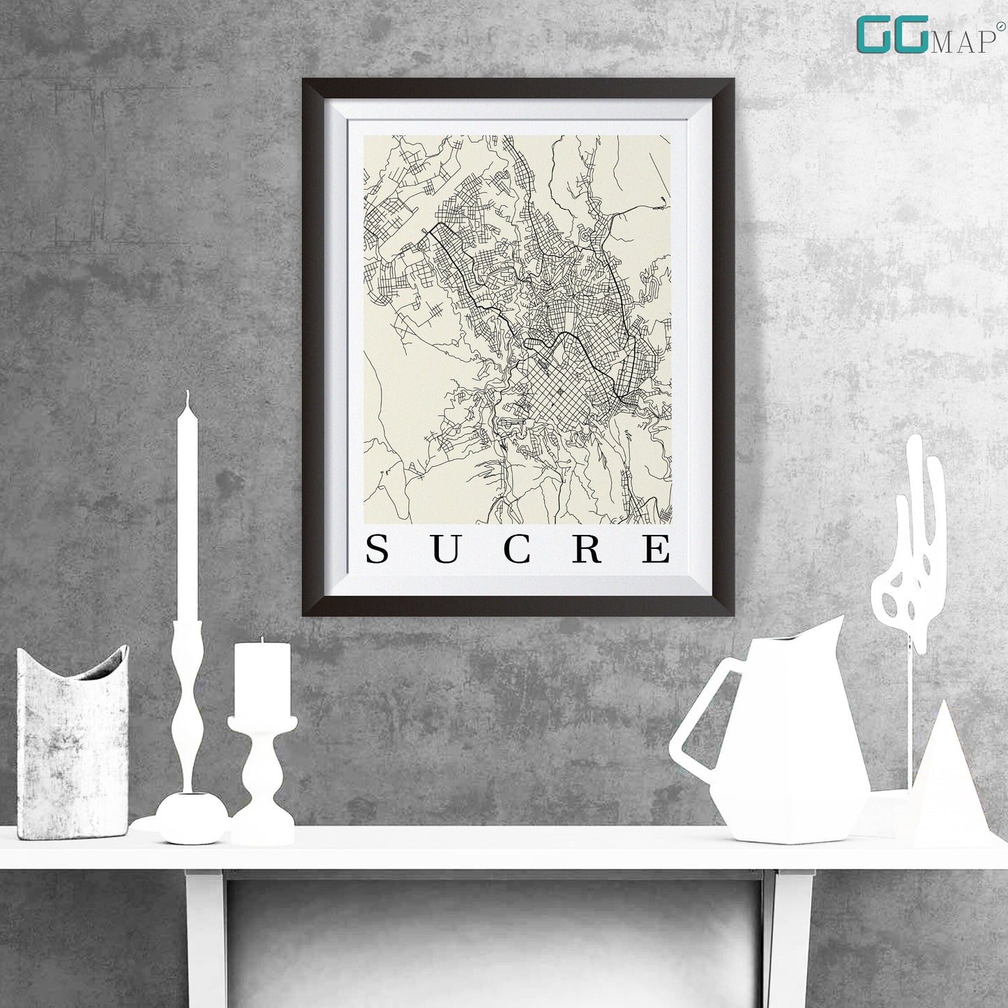 City map of SUCRE - Home Decor - Wall decor - Office map - Travel map - Print map - Poster city map - Sucre map - GeoGIS Studio