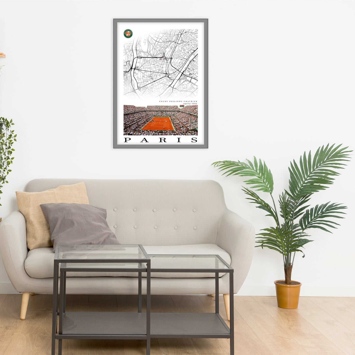 City map of PARIS - Court Philippe Chatrier - Home Decor Roland Garros - Wall decor Court Philippe Chatrier - Print map