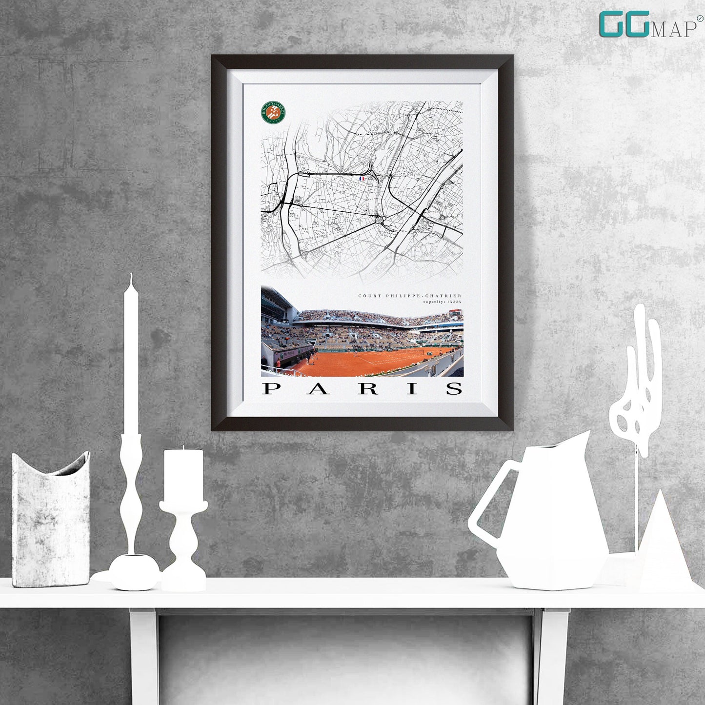 City map of PARIS - Court Philippe Chatrier - Home Decor Roland Garros - Wall decor Court Philippe Chatrier - Print map