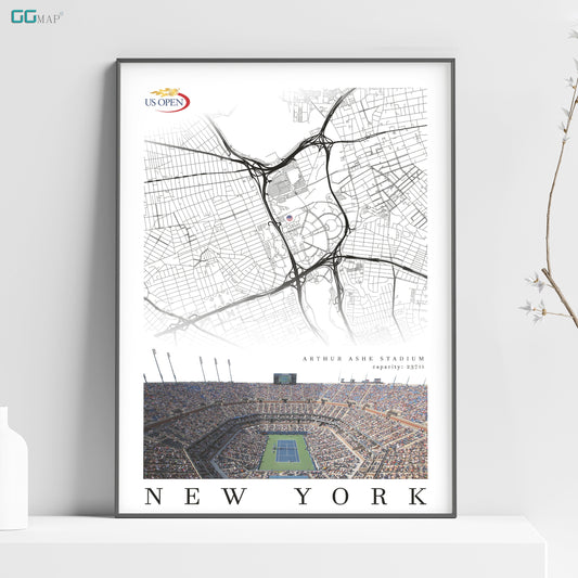 a poster of a stadium with a map of new york