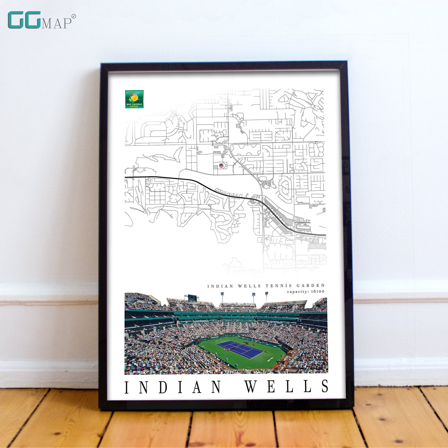 City map of INDIAN WELLS - Tennis Garden - Home Decor Indian Wells Masters - Wall decor Indian Wells Masters - Tennis Garden map - Print map