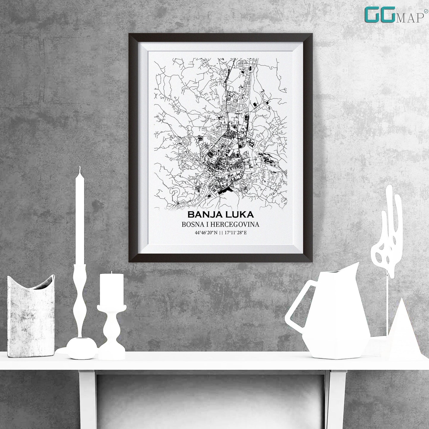 City map of BANJA LUKA - Home Decor - Wall decor - Office map - Travel map - Print map - Poster city map - Banja Luka map - Map art - Bosnia