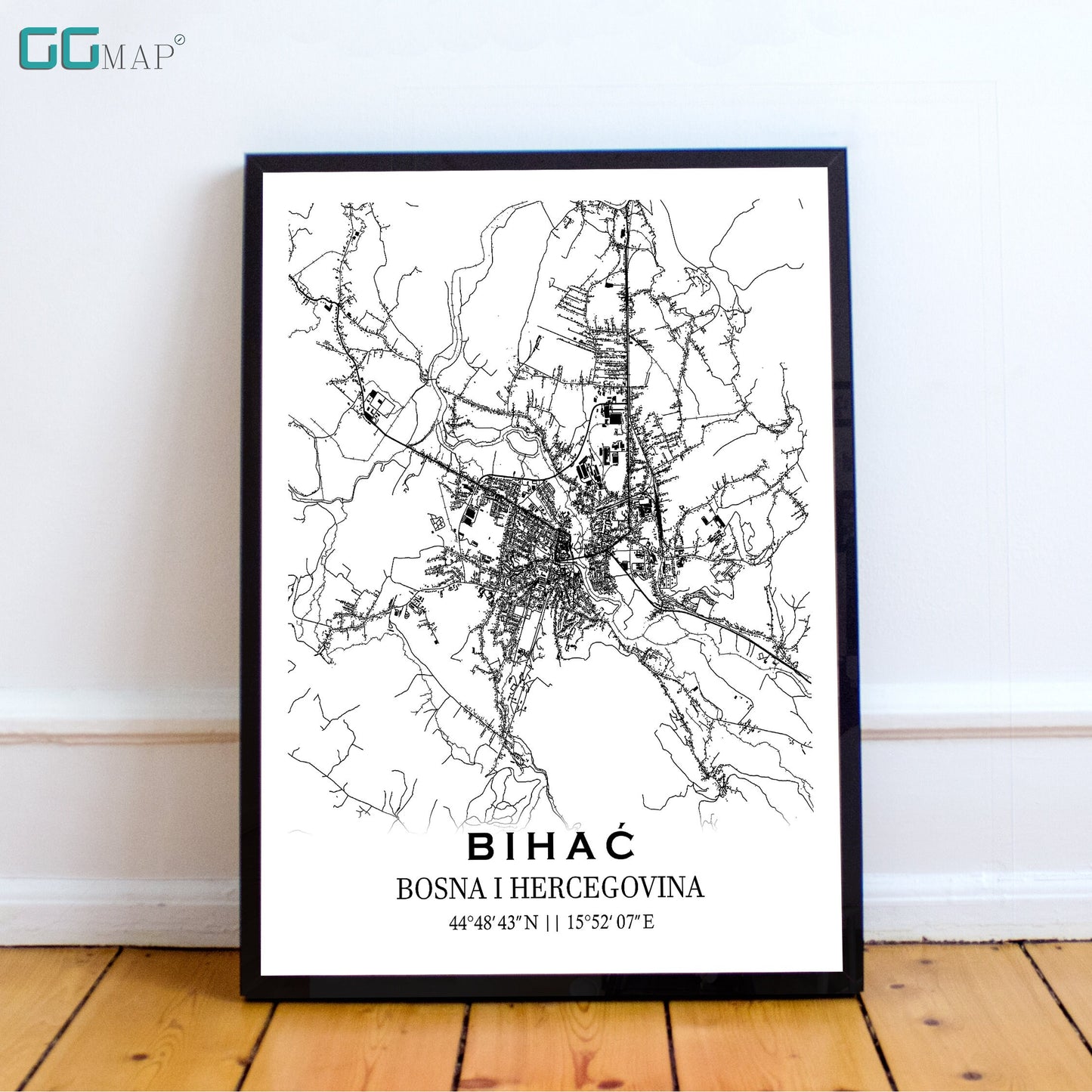 City map of BIHAĆ - Home Decor - Wall decor - Office map - Travel map - Print map - Poster city map - Bihać map - Map art - Bosnia