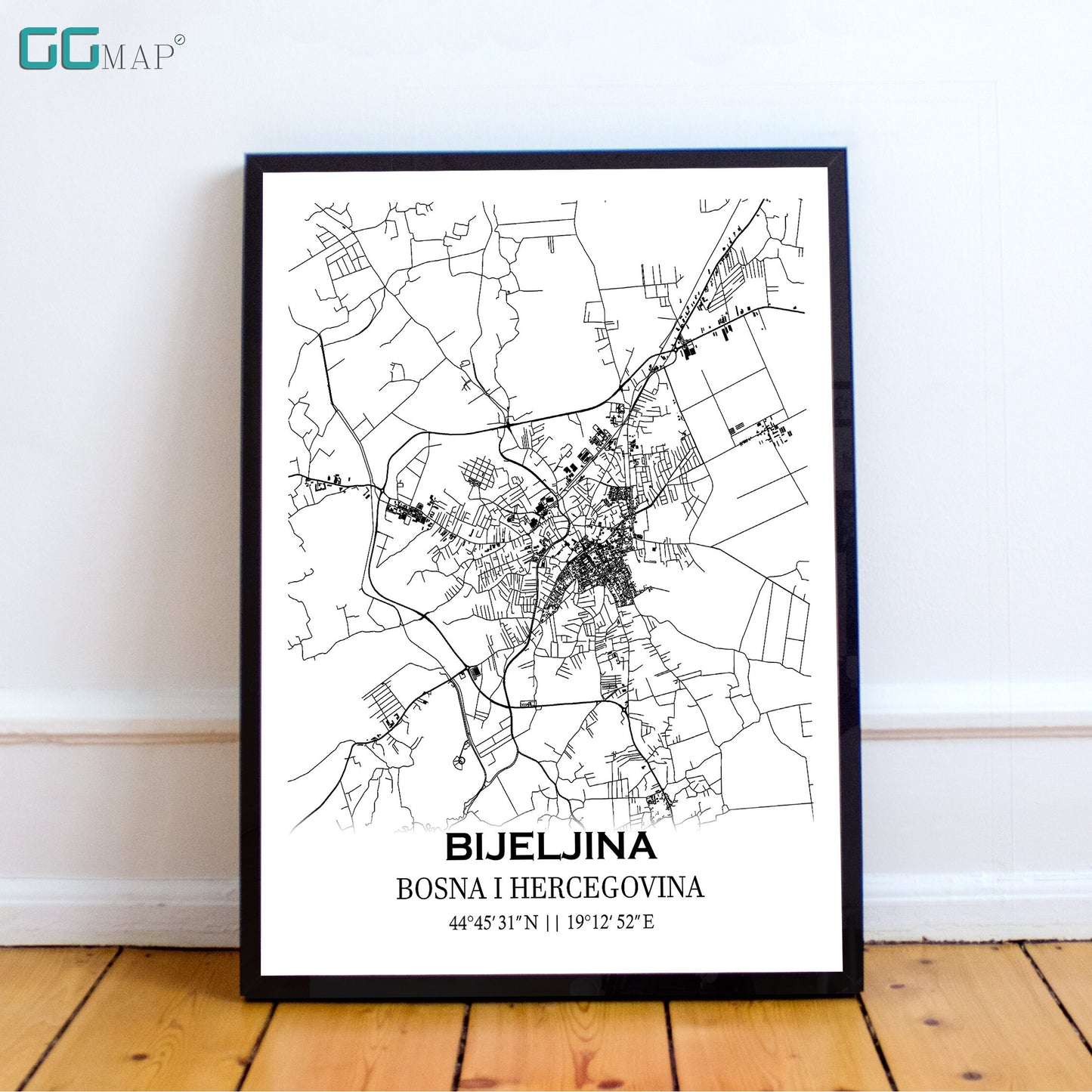 City map of BIJELJINA - Home Decor - Wall decor - Office map - Travel map - Print map - Poster city map - Bijeljina map - Map art - Bosnia