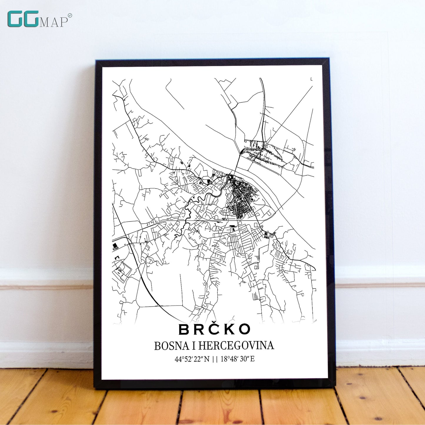 City map of BRČKO - Home Decor - Wall decor - Office map - Travel map - Print map - Poster city map - Brčko map - Map art - Bosnia