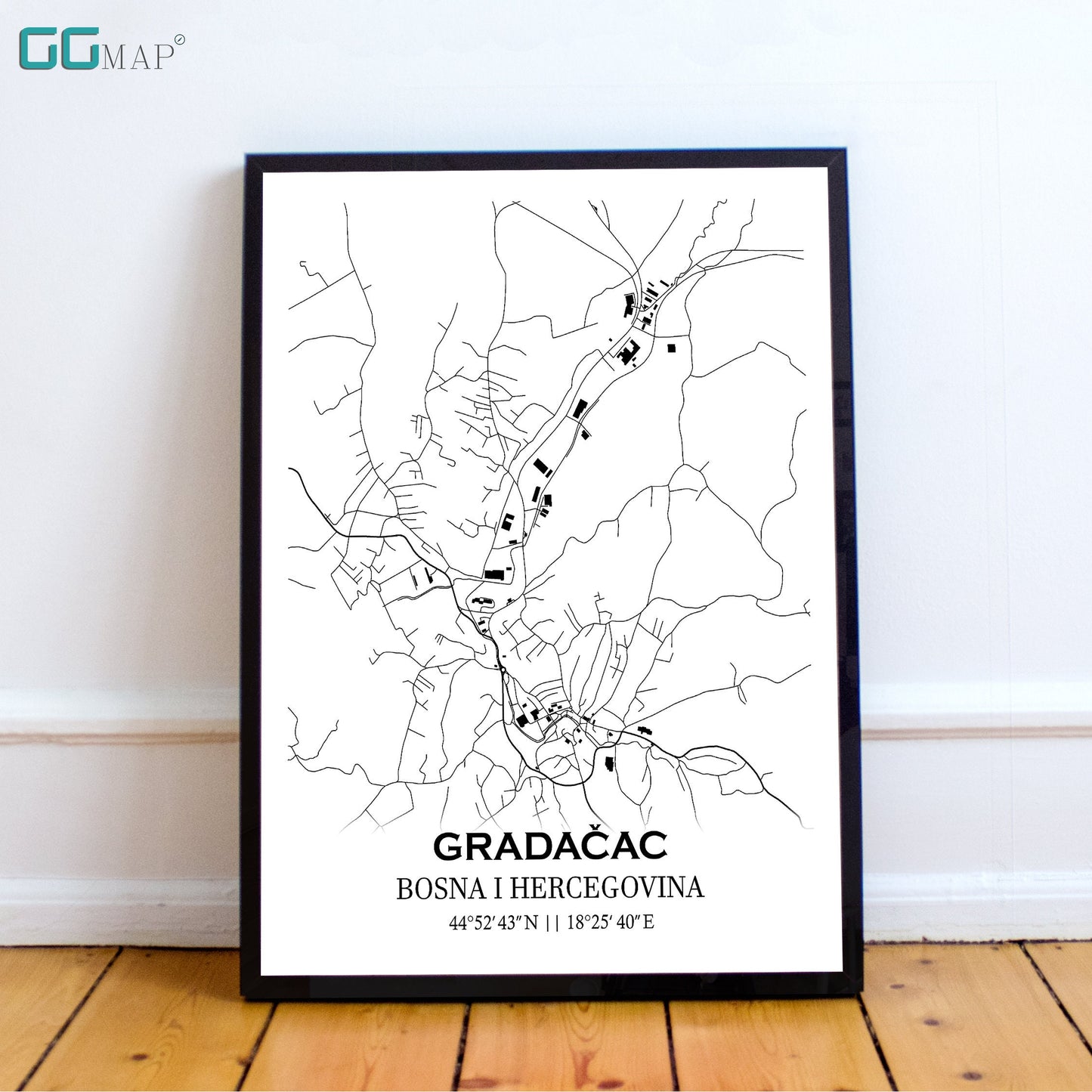 City map of GRADAČAC - Home Decor - Wall decor - Office map - Travel map - Print map - Poster city map - Gradačac map - Map art - Bosnia