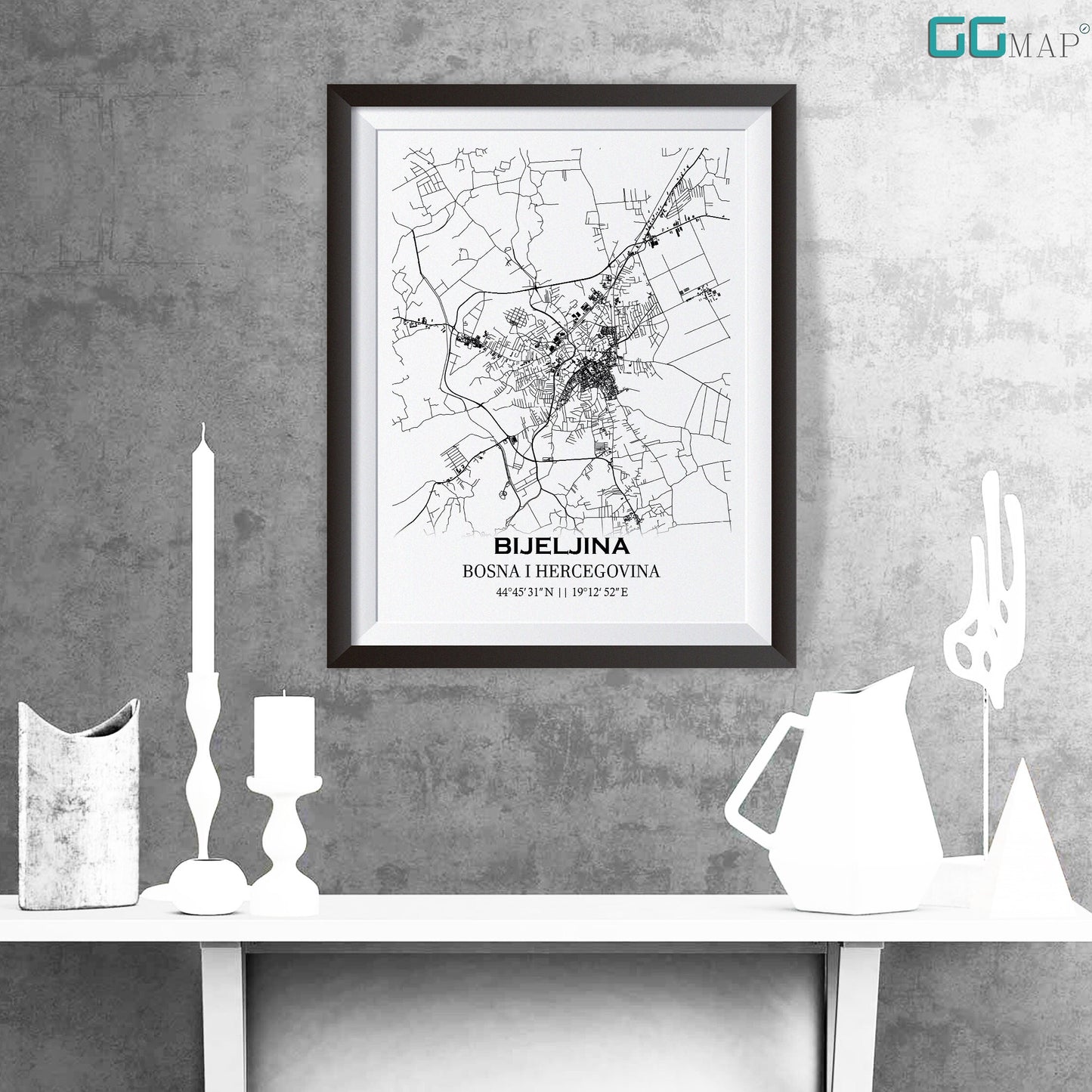 City map of BIJELJINA - Home Decor - Wall decor - Office map - Travel map - Print map - Poster city map - Bijeljina map - Map art - Bosnia