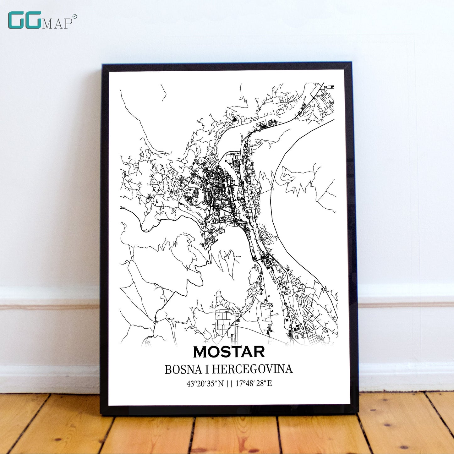 City map of MOSTAR - Home Decor - Wall decor - Office map - Travel map - Print map - Poster city map - Mostar map - Map art - Bosnia