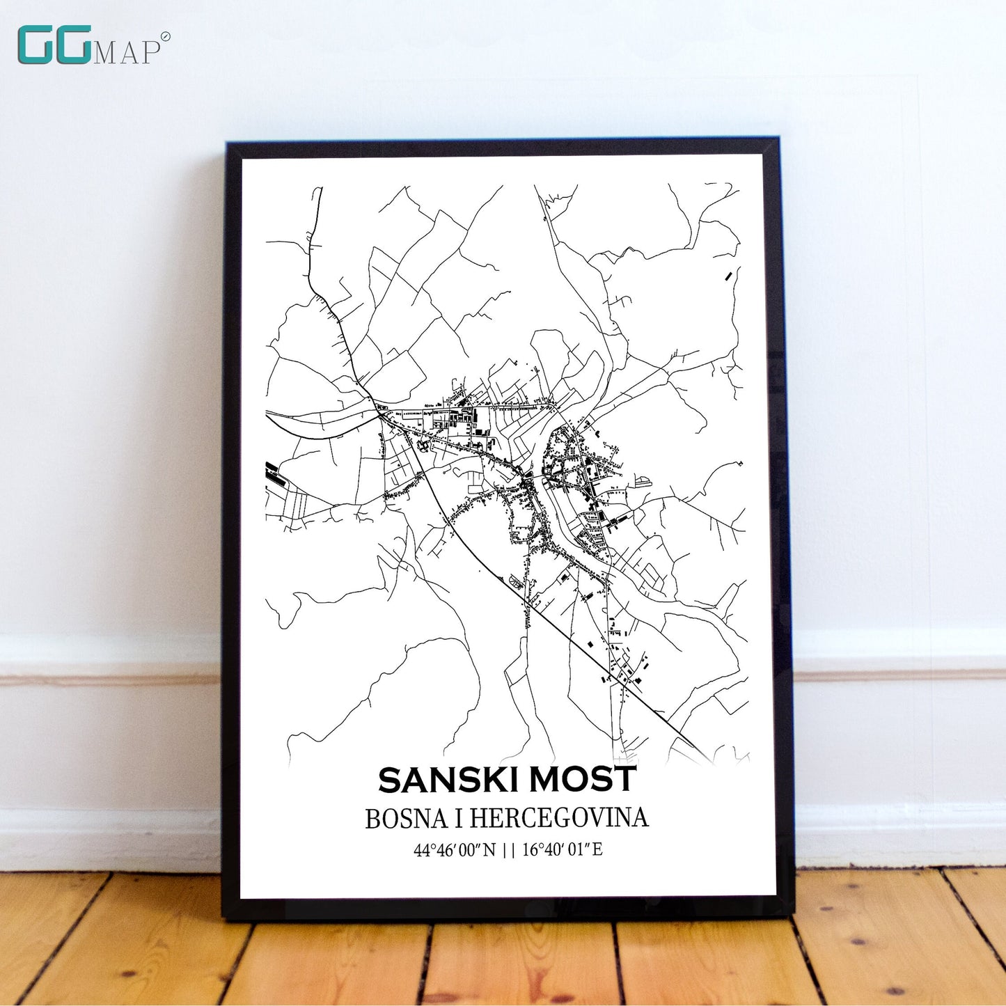 City map of SANSKI MOST - Home Decor - Wall decor - Office map - Print map - Poster city map - Sanski Most map - Map art - Bosnia