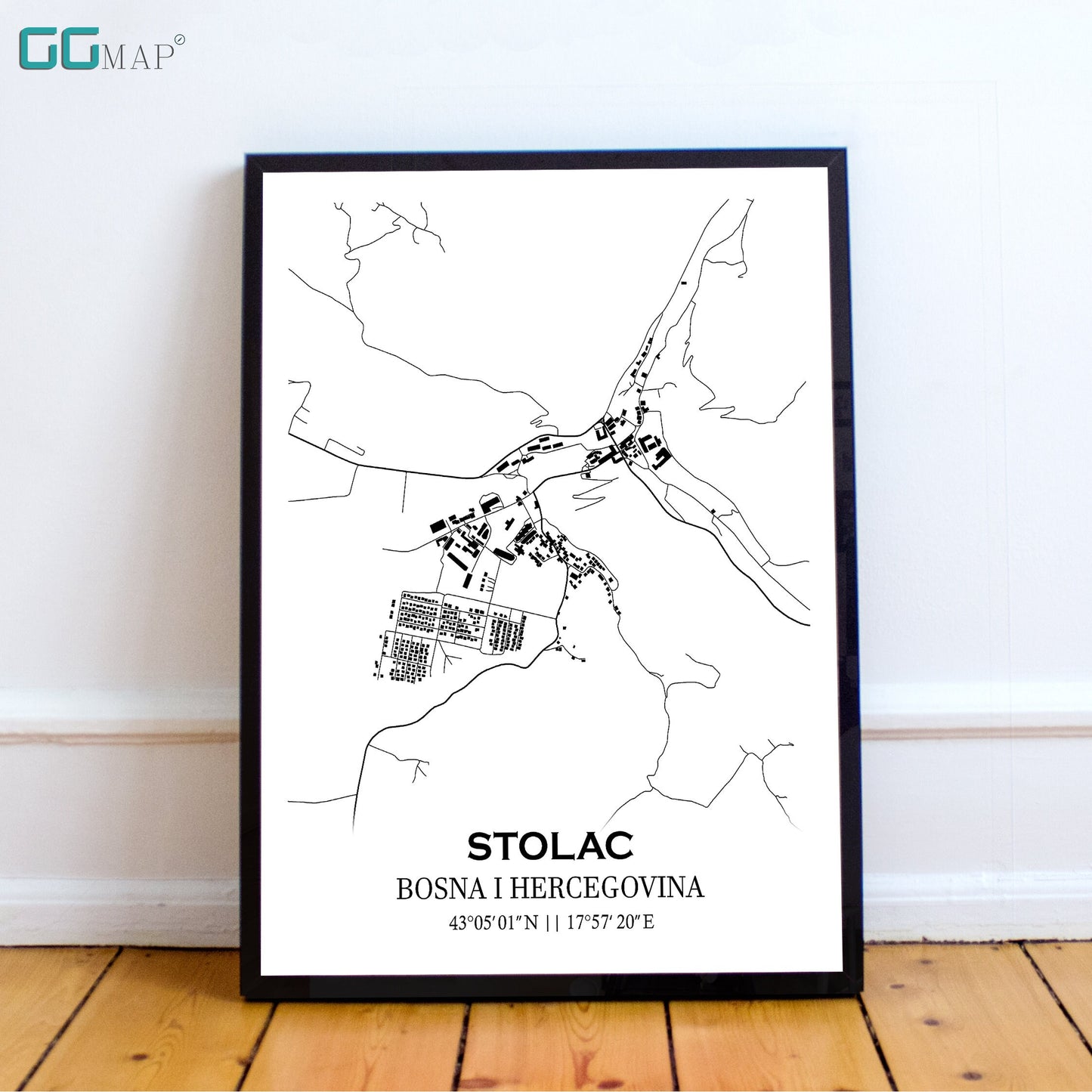 City map of STOLAC - Home Decor - Wall decor - Office map - Travel map - Print map - Poster city map - Stolac map - Map art - Bosnia