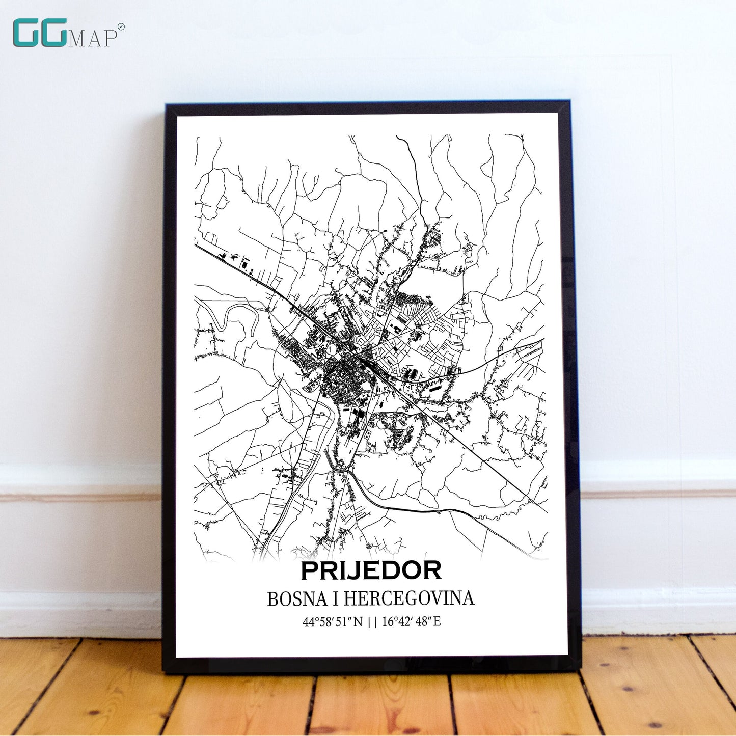 City map of PRIJEDOR - Home Decor - Wall decor - Office map - Travel map - Print map - Poster city map - Prijedor map - Map art - Bosnia